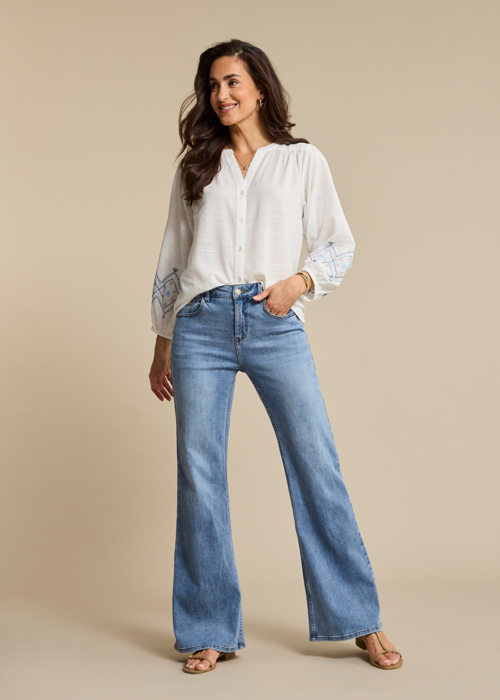 Red Button Flare Denim Briele - Lightstone