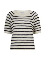Red Button Shirt Sweet Stripe & Sequins - Pearl / Darkblue