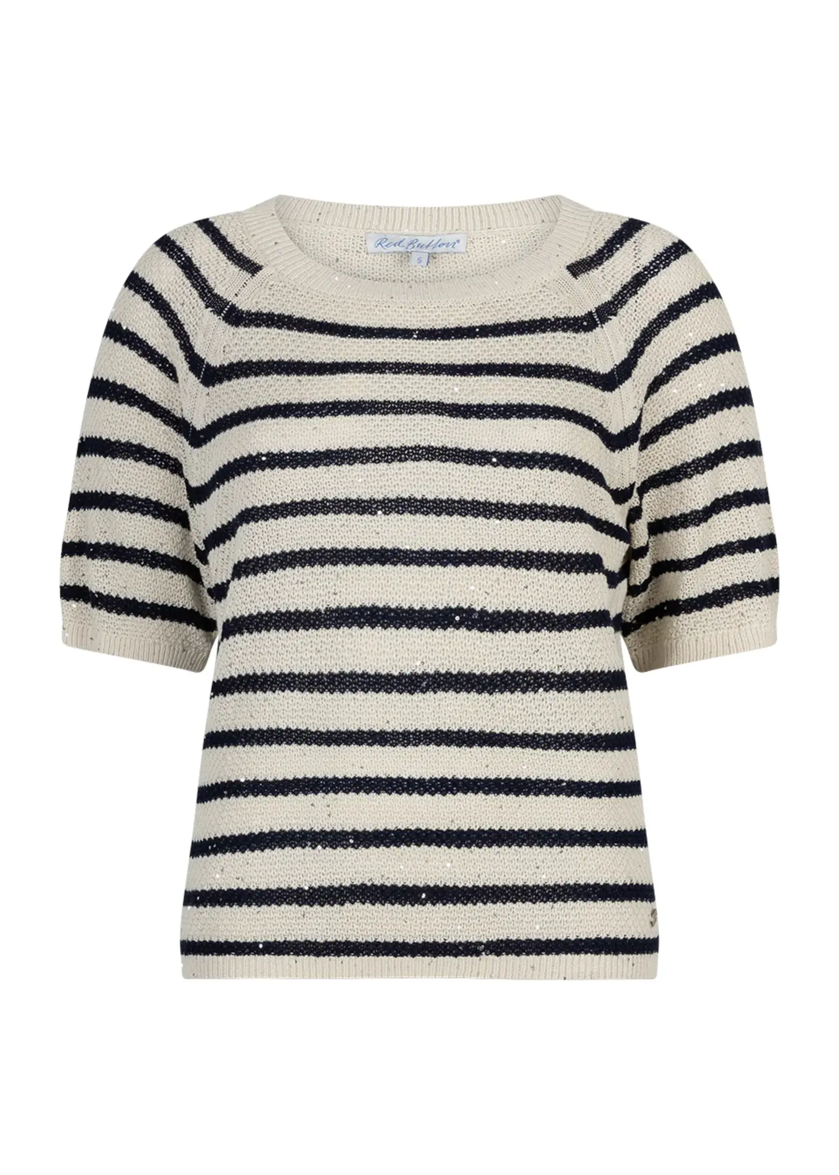 Red Button Shirt Sweet Stripe & Sequins - Pearl / Darkblue