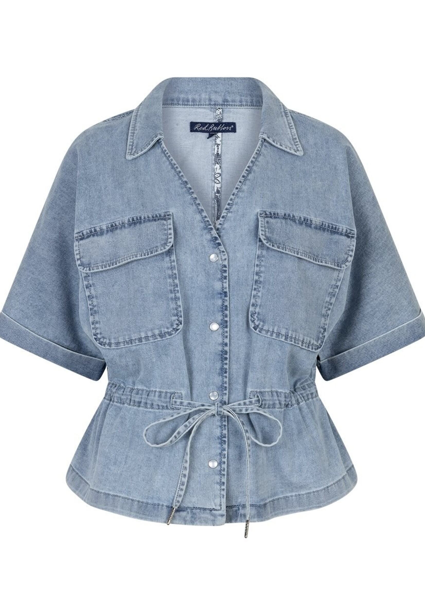 Red Button Blouse Drew Drawstring Denim - Light Stone