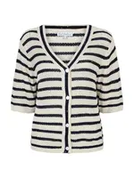 Red Button Vest Stripe & Sequins - Pearl / Darkblue
