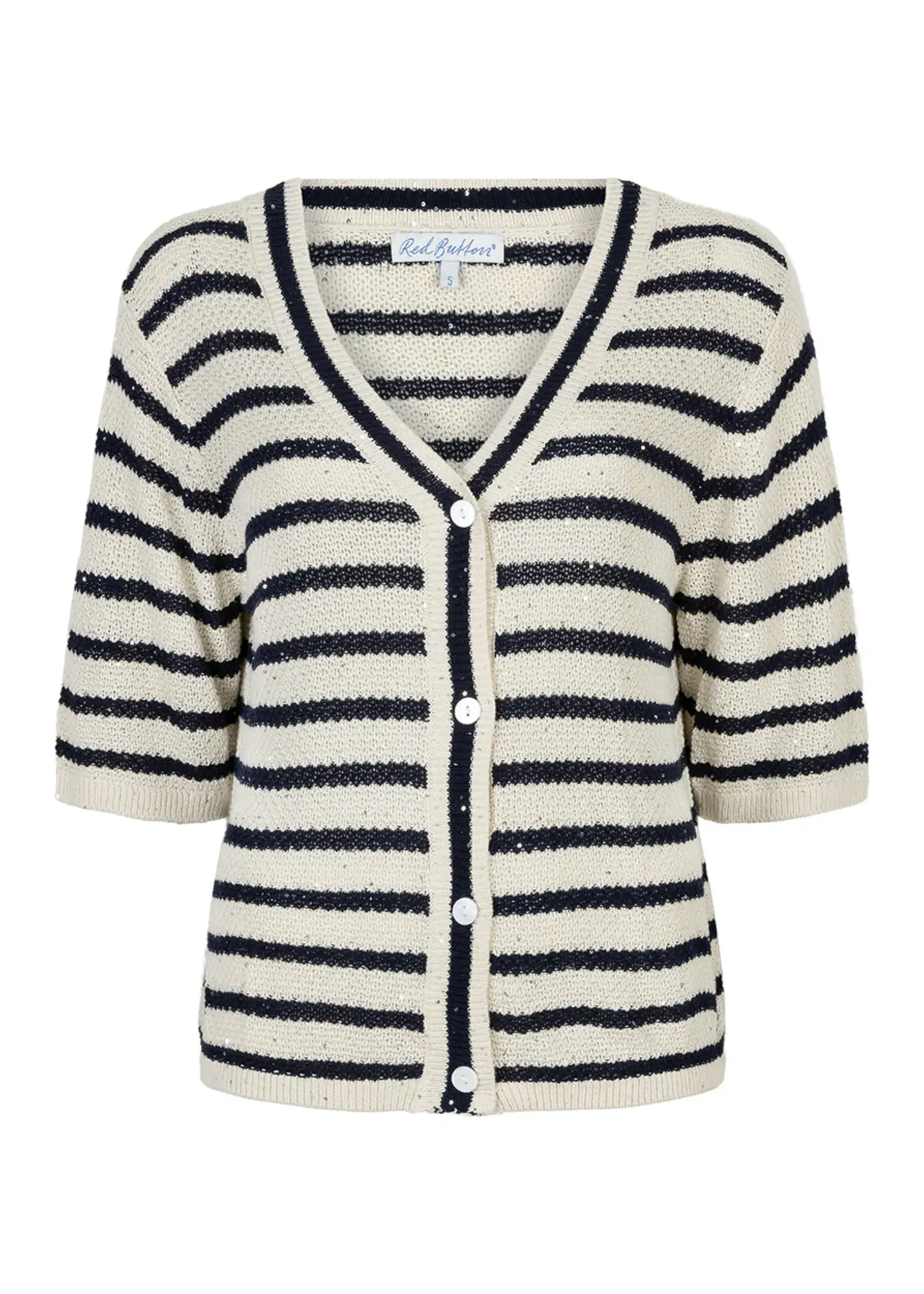 Red Button Vest Stripe & Sequins - Pearl / Darkblue