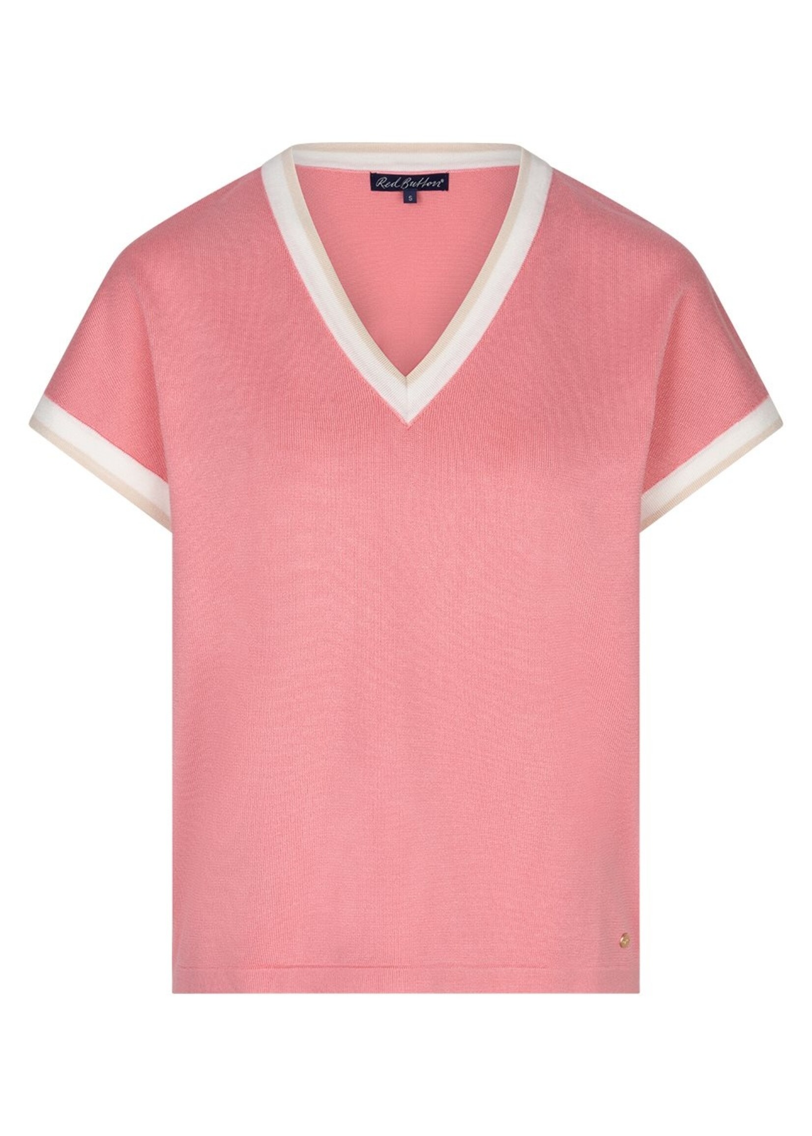 Red Button Shirt Jerry V-Neck Striped Rib - Satin Rose