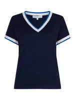 Red Button Shirt Jerry V-Neck Striped Rib - Darkblue