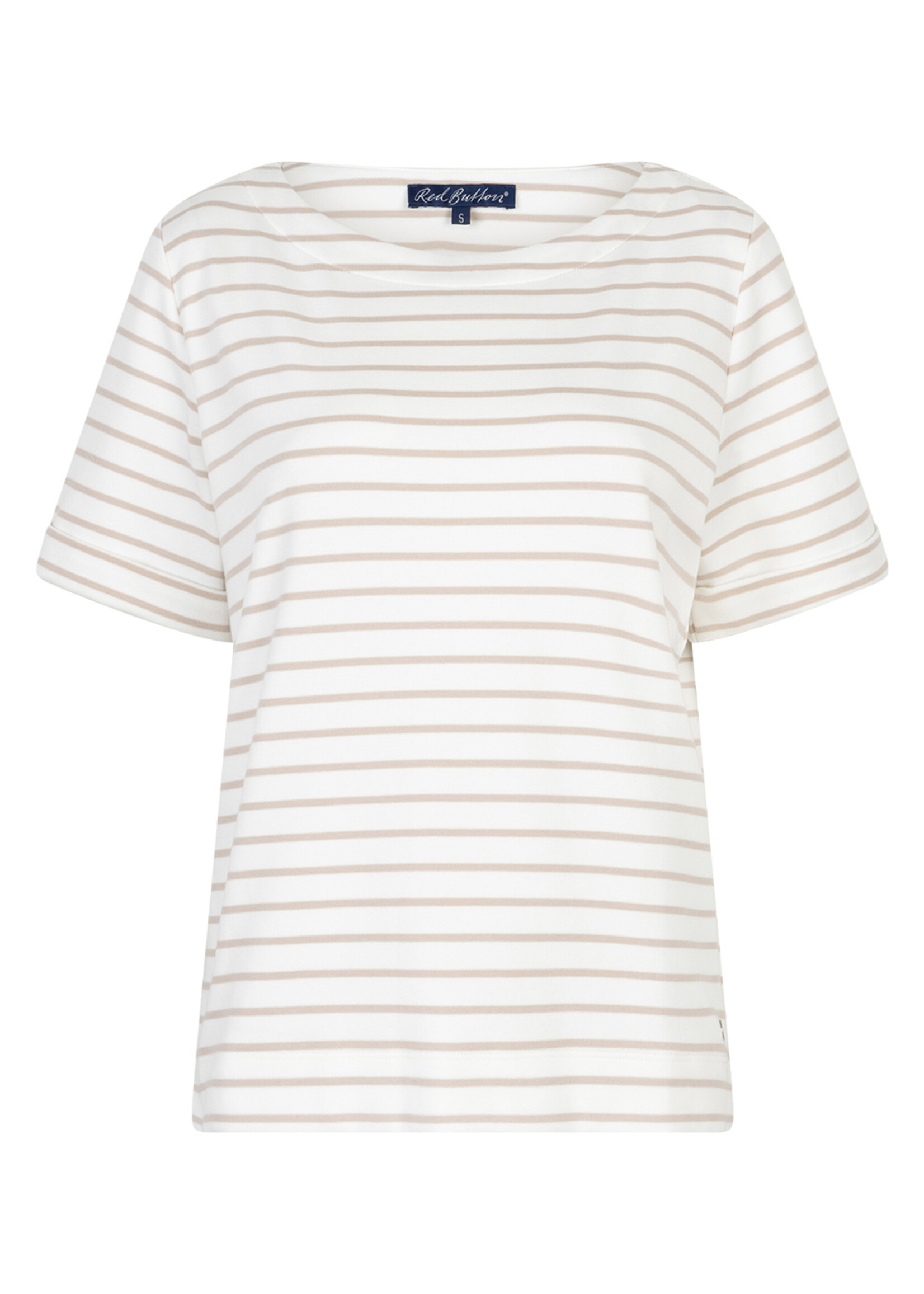 Red Button Shirt Terry Stripe Short Sleeve - Pebble