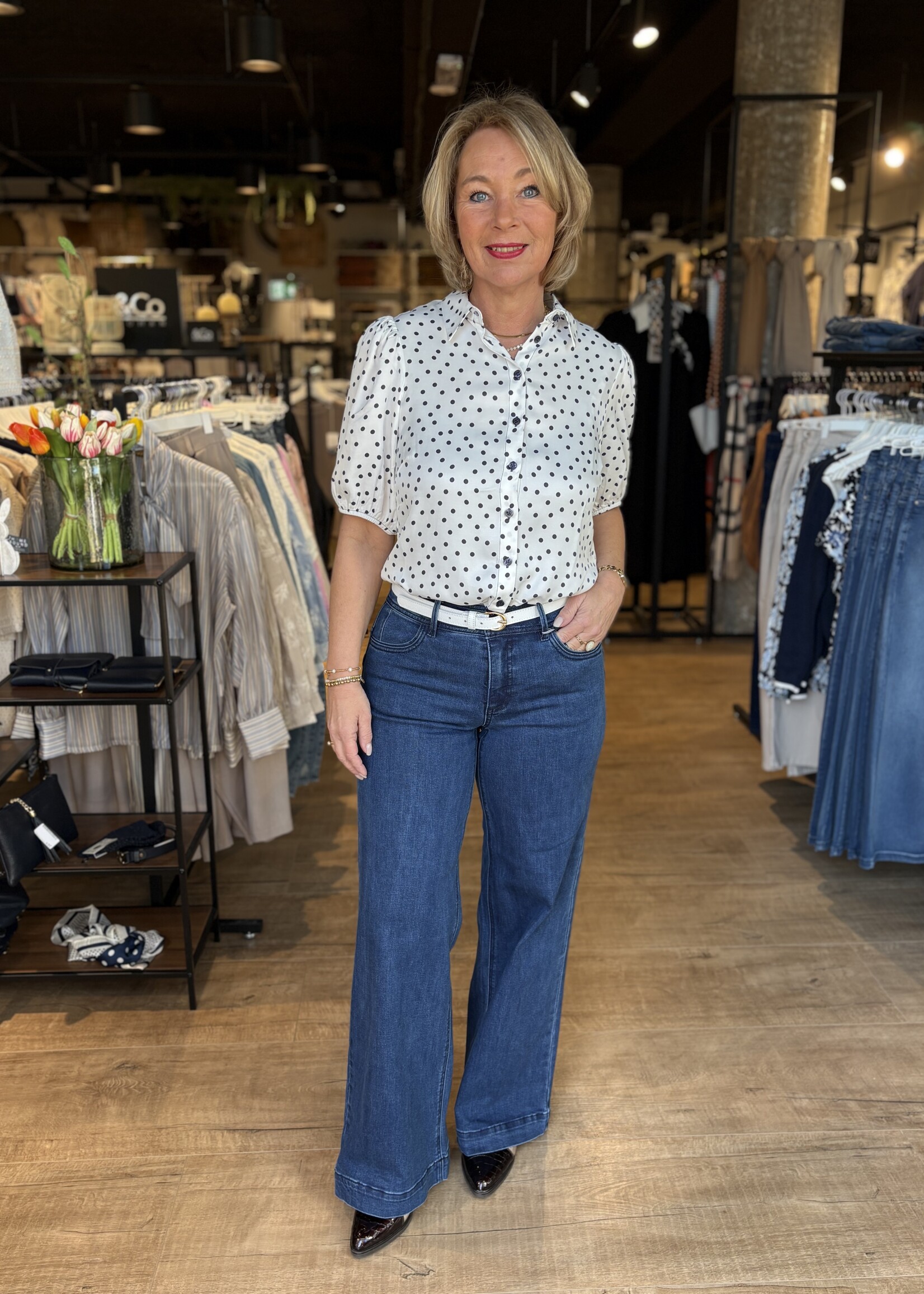 Elvira Blouse Didi Dots - Offwhite Blue