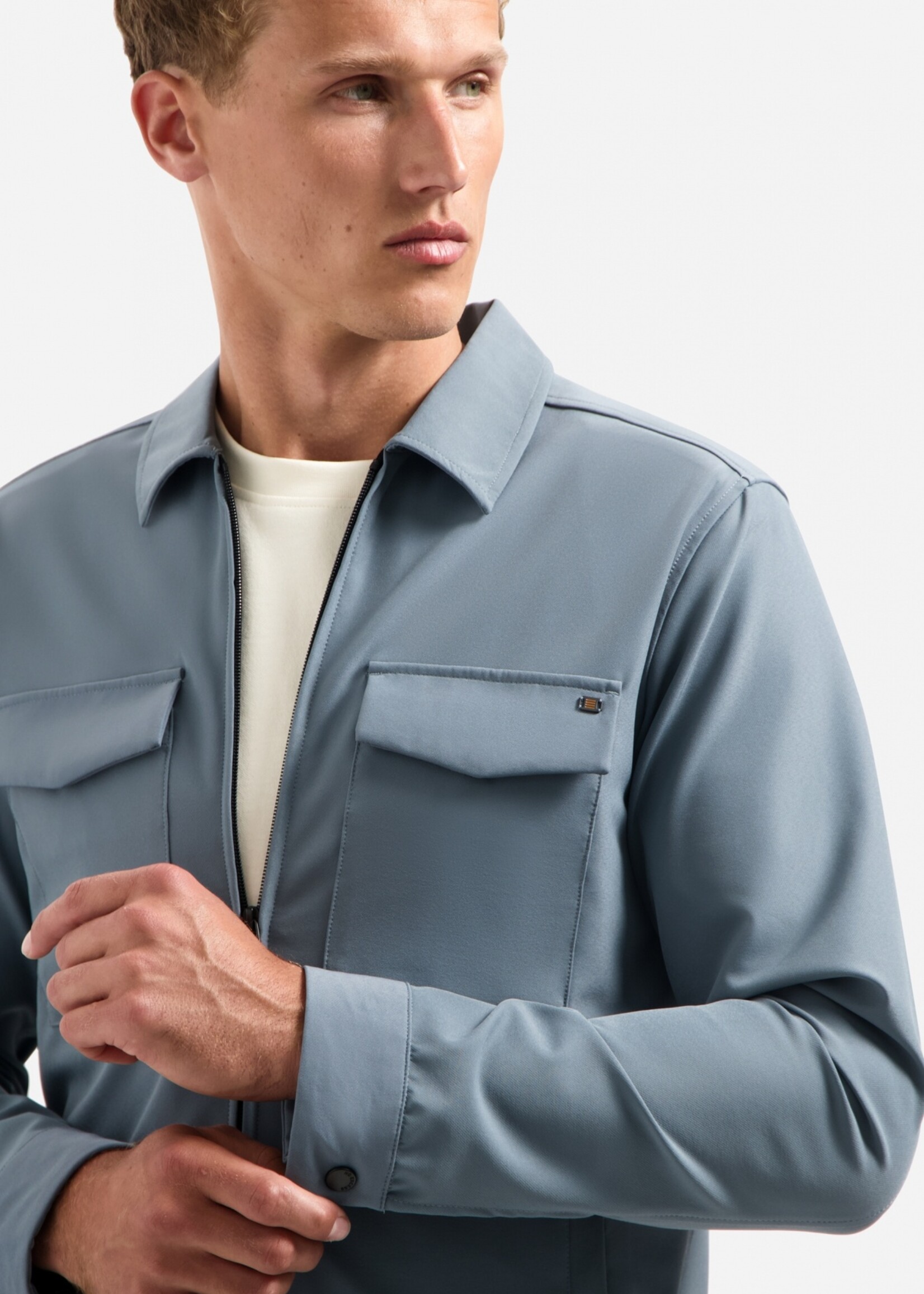 No Excess Overshirt Full Zipper Stretch Sedoc - Carbon Blue