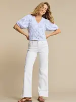 Red Button Blouse Balloonsleeve Stripe - Blue