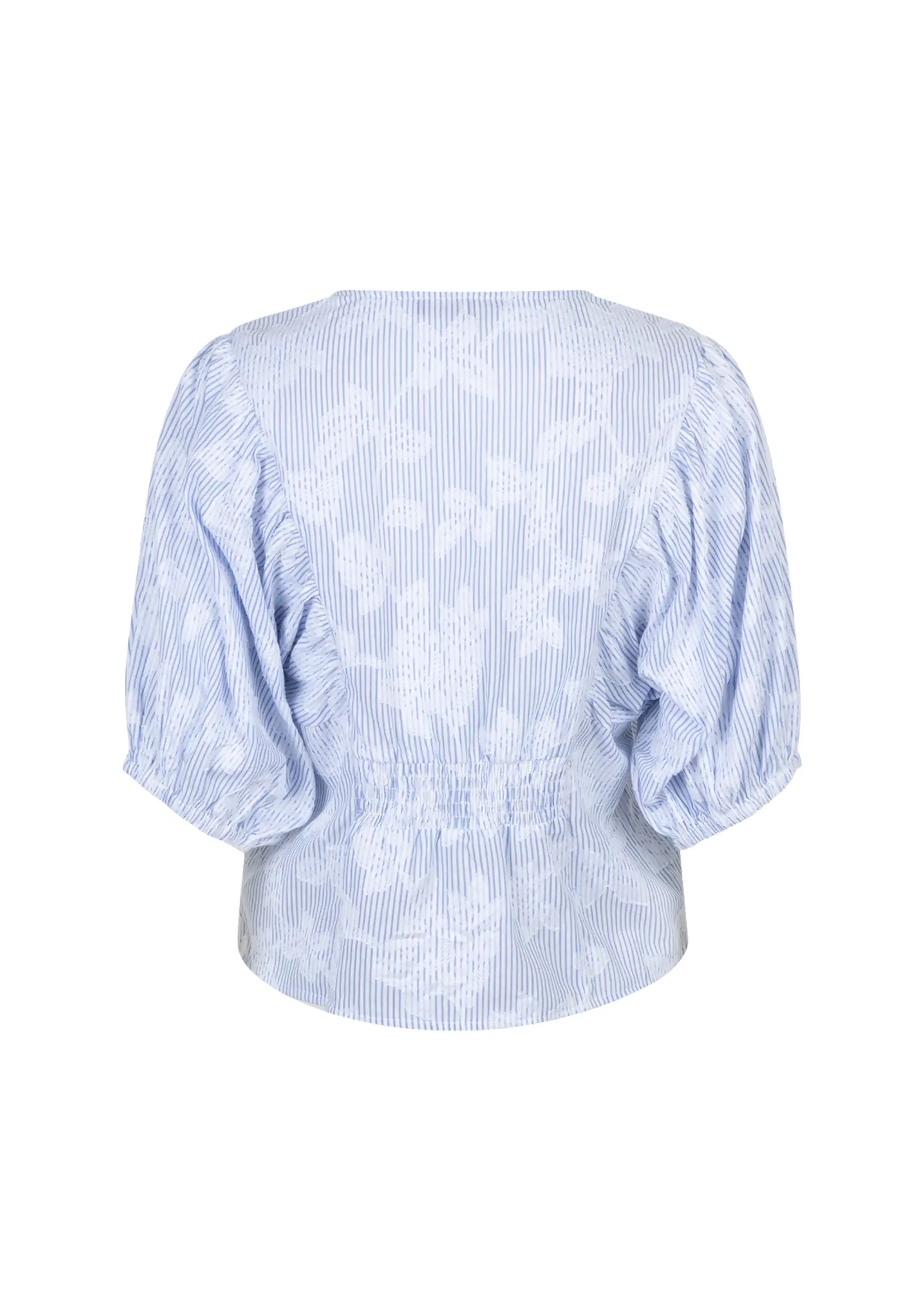 Red Button Blouse Balloonsleeve Stripe - Blue