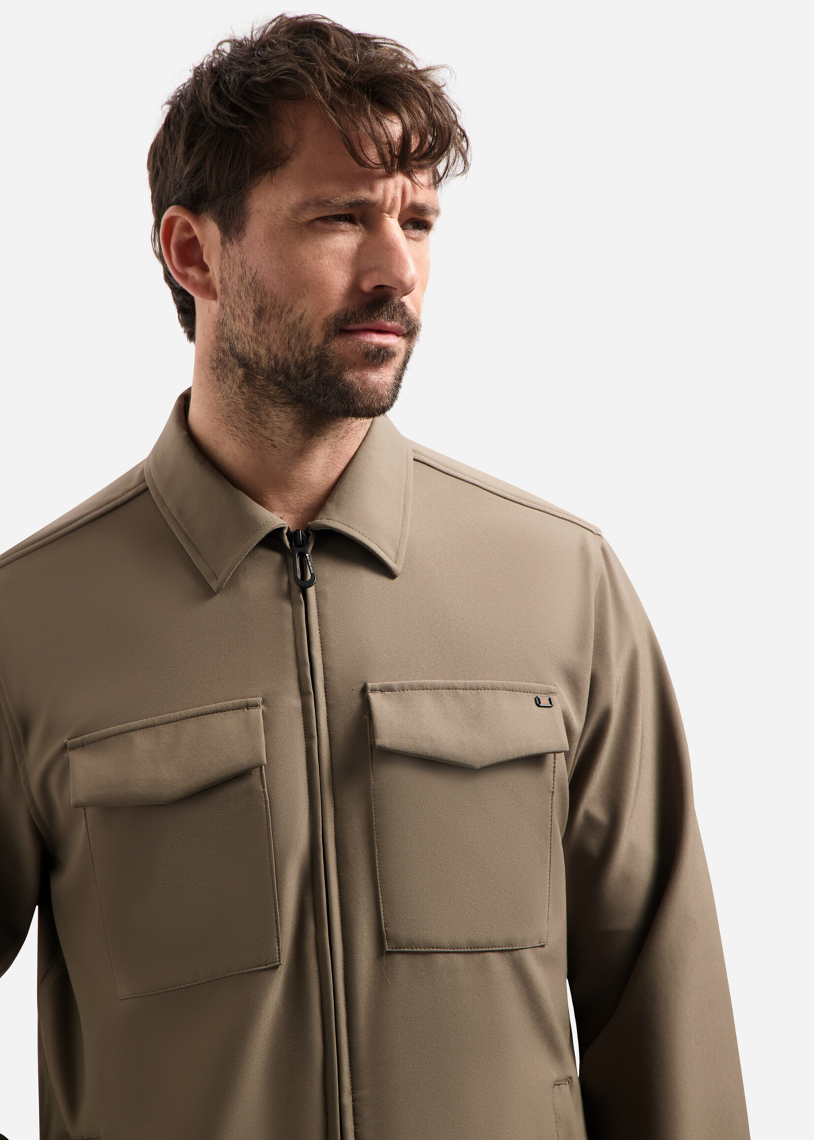 No Excess Overshirt Full Zipper Stretch Sedoc - Khaki