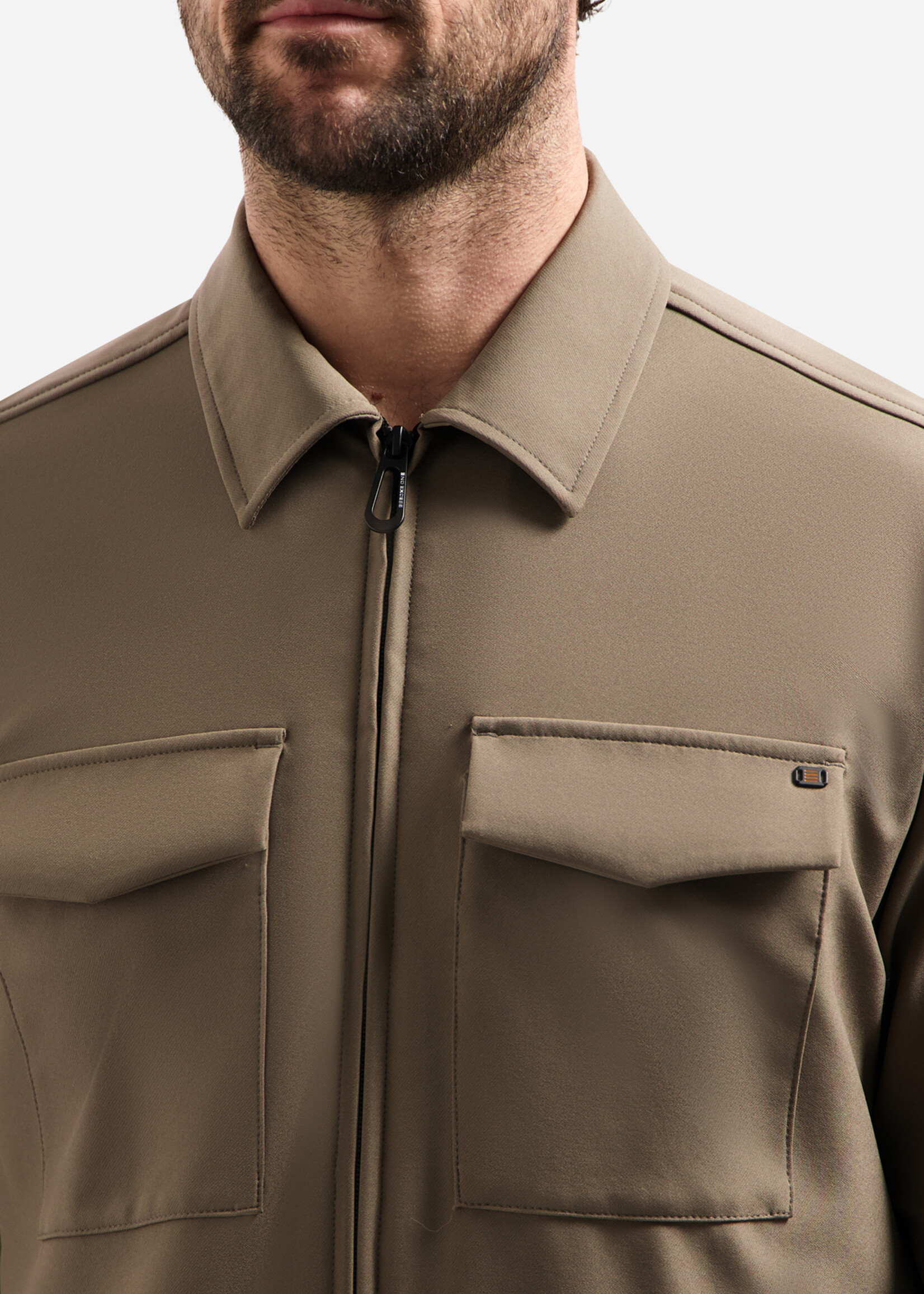 No Excess Overshirt Full Zipper Stretch Sedoc - Khaki