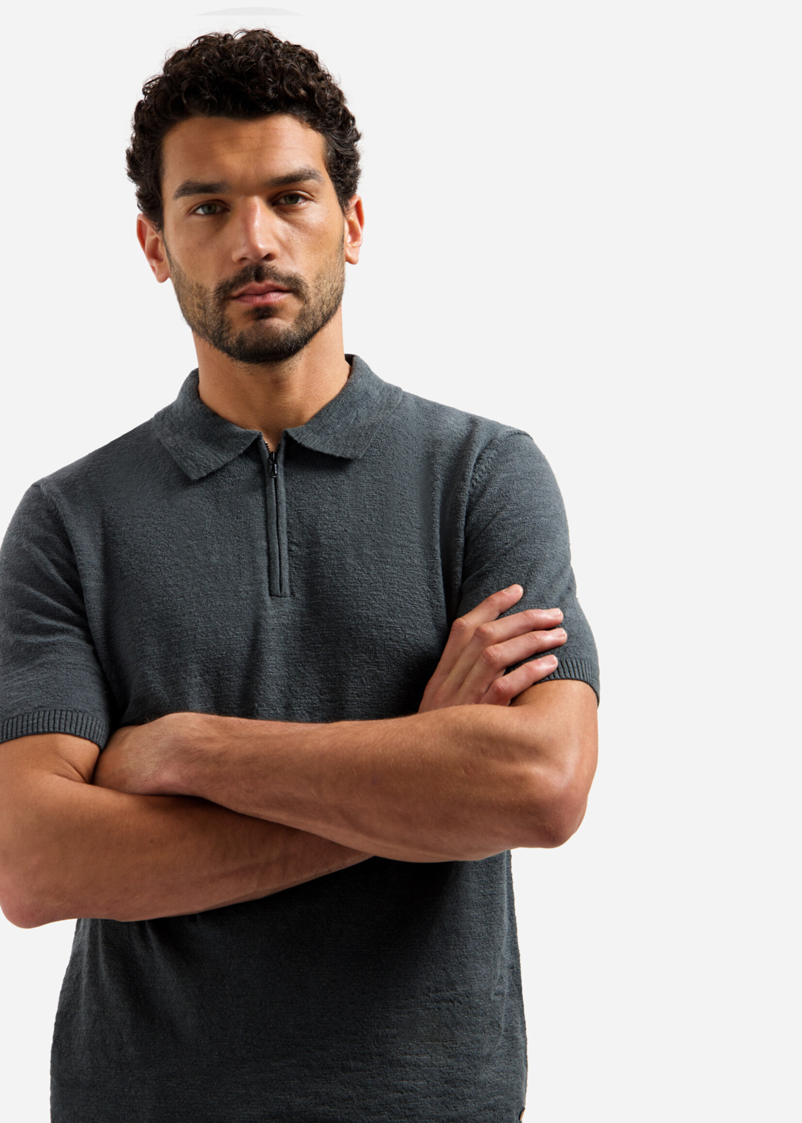 No Excess Polo Zip Frote - Dark Steel