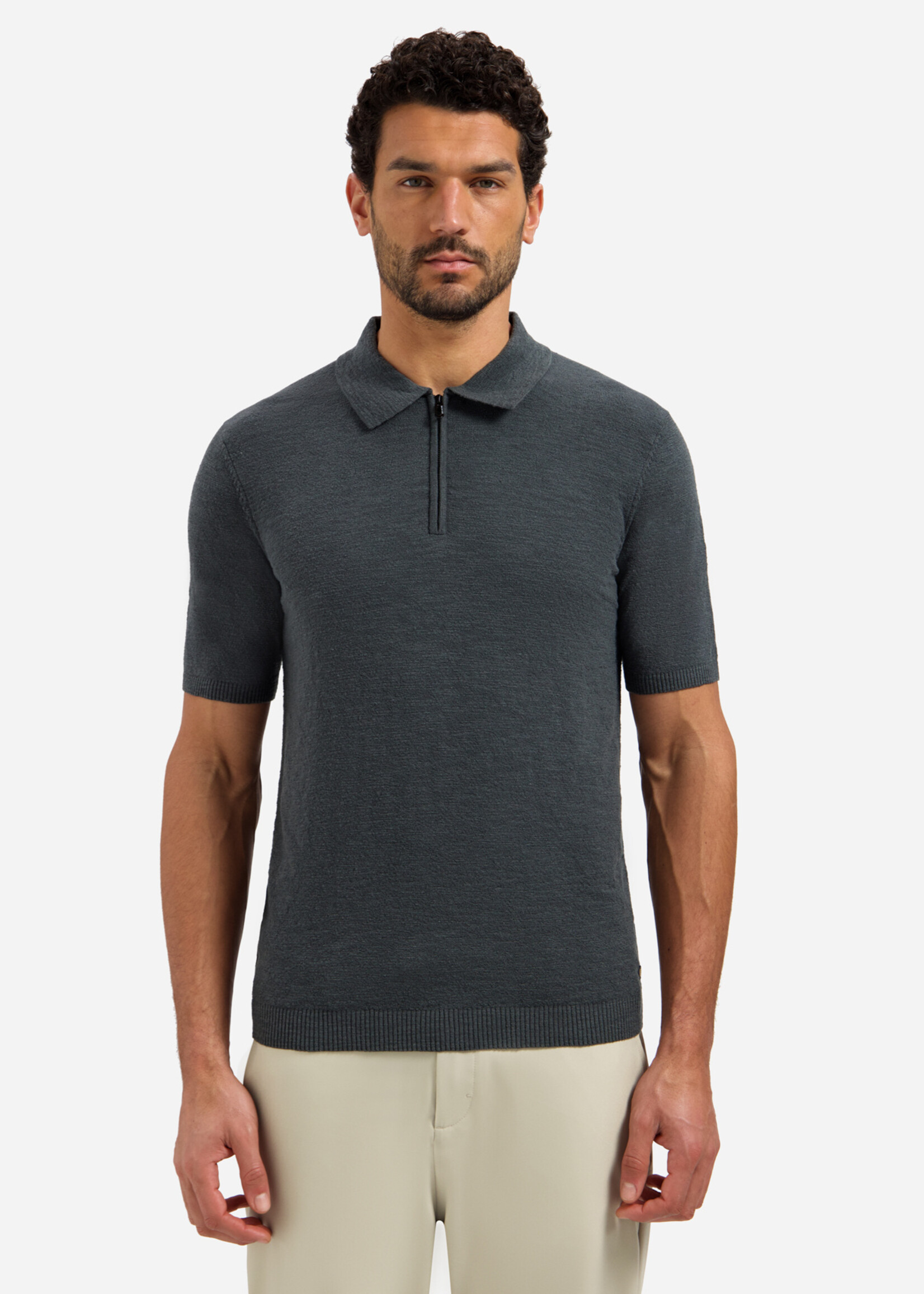 No Excess Polo Zip Frote - Dark Steel