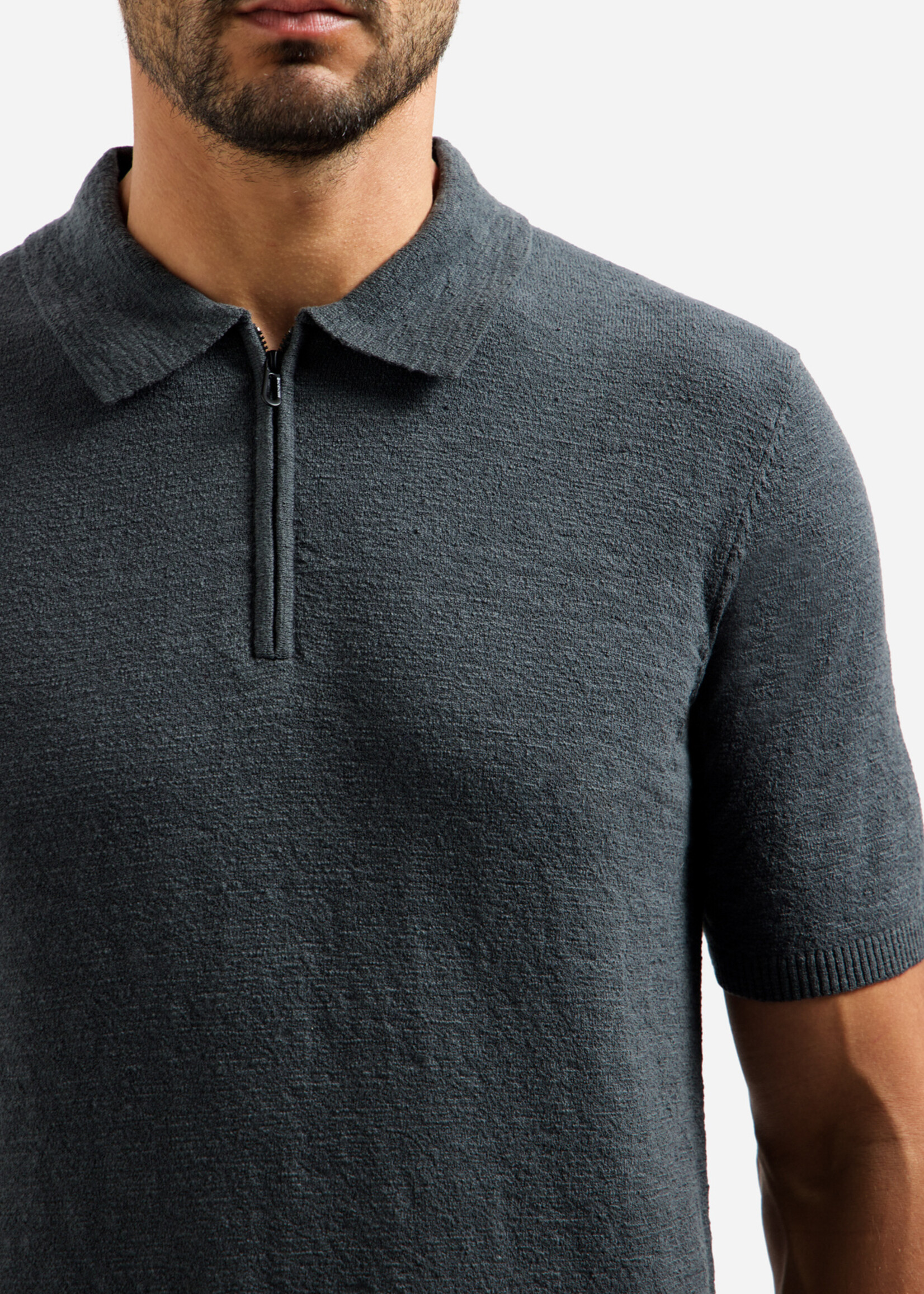 No Excess Polo Zip Frote - Dark Steel