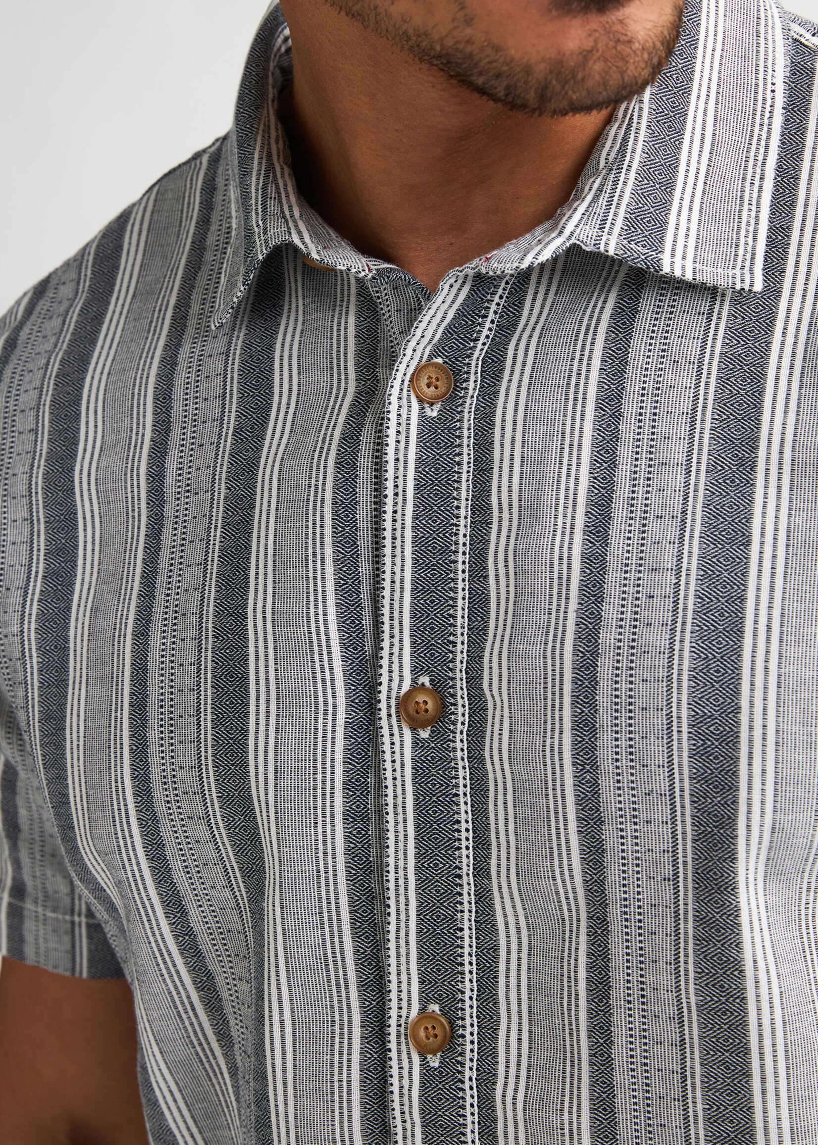 Petrol Industries Overhemd Korte Mouw Stripe - Navy