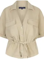 Red Button Blouse Drew Drawstring Linen - Pebble