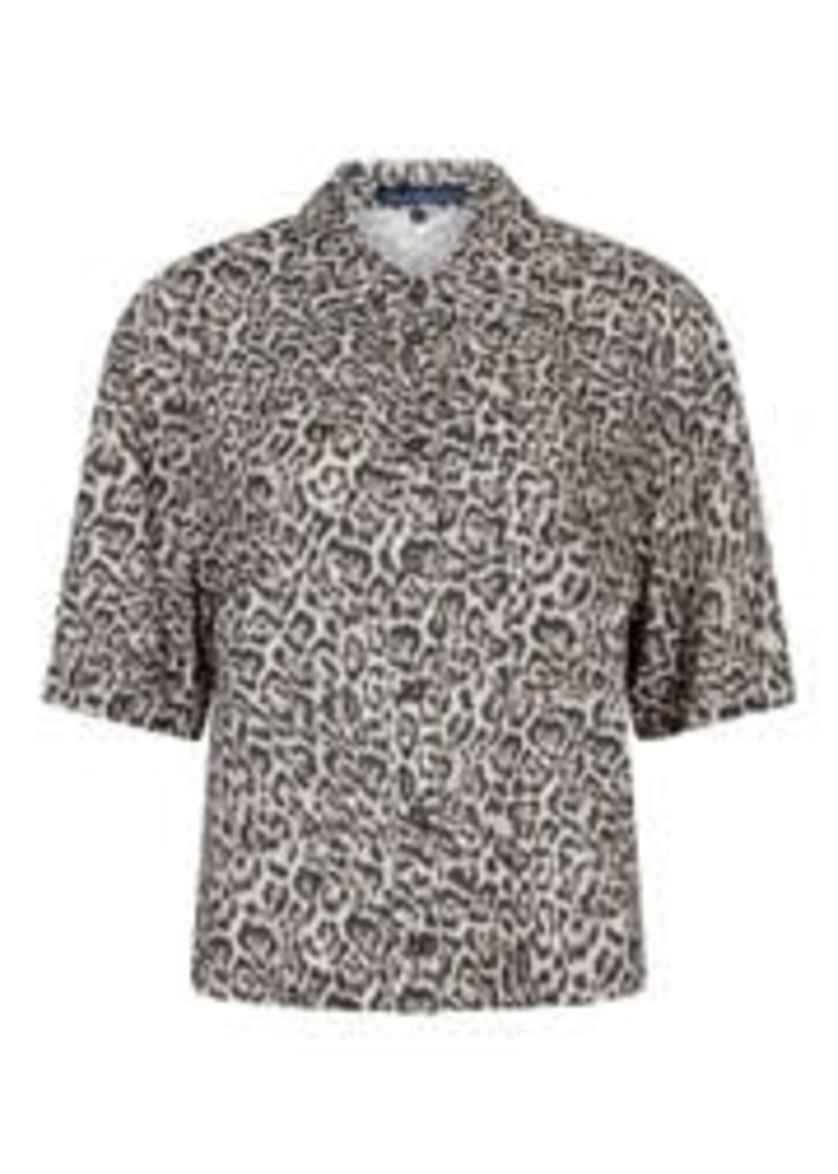 Red Button Blouse Nora Linen Leopard - Pebble