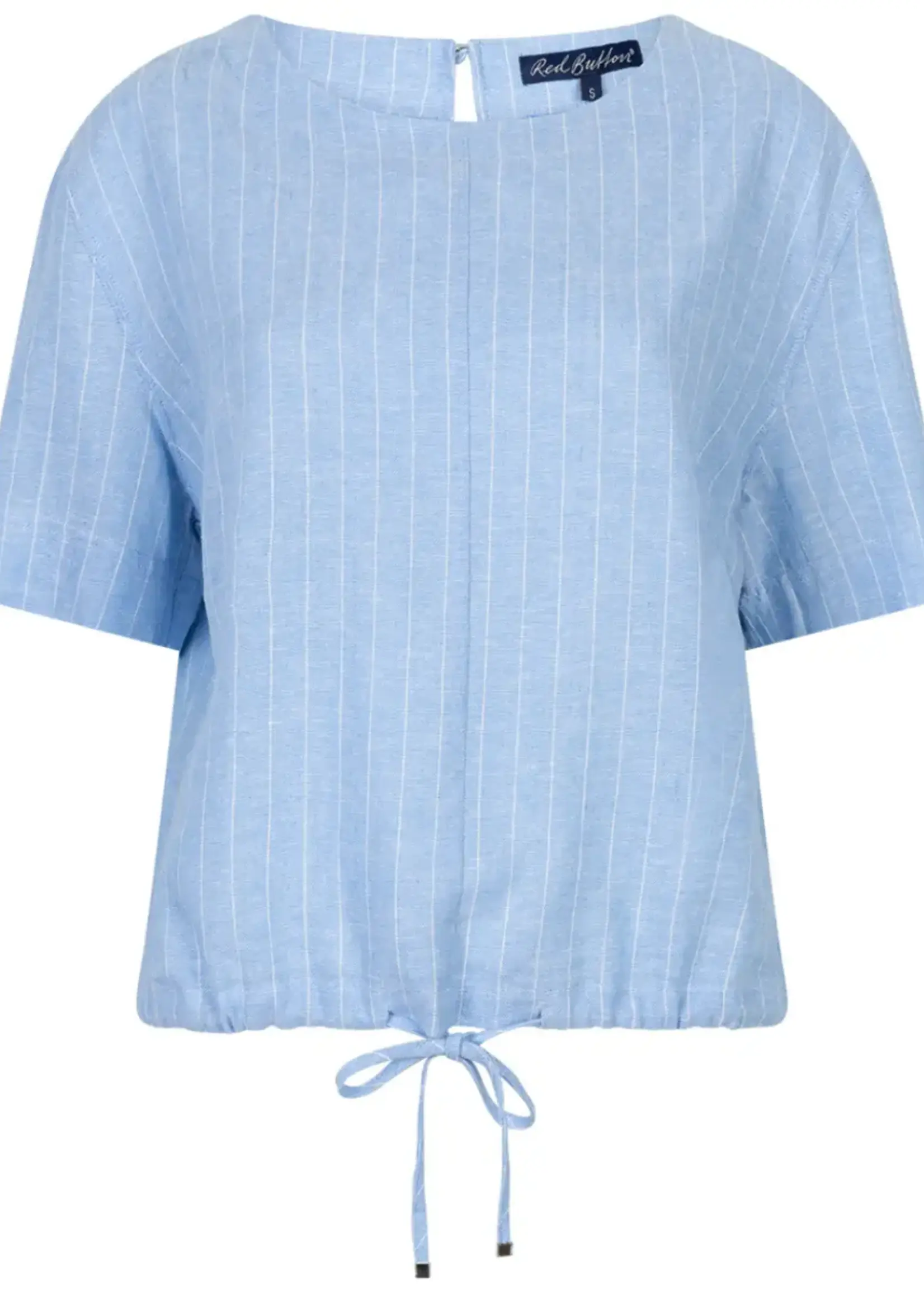 Red Button Blouse Skyler Linen Viscose Pinstripe - Lightblue