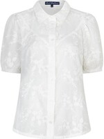 Red Button Blouse Victoria 3D Flower - White