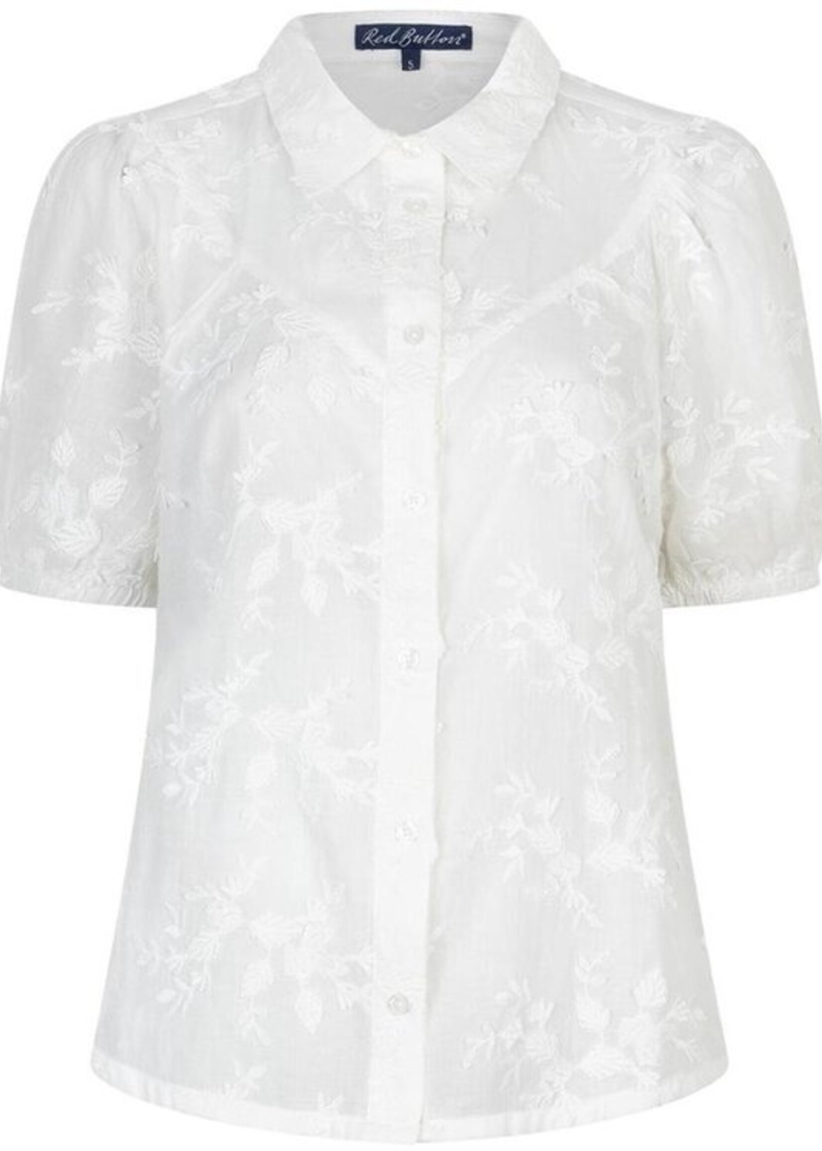 Red Button Blouse Victoria 3D Flower - White