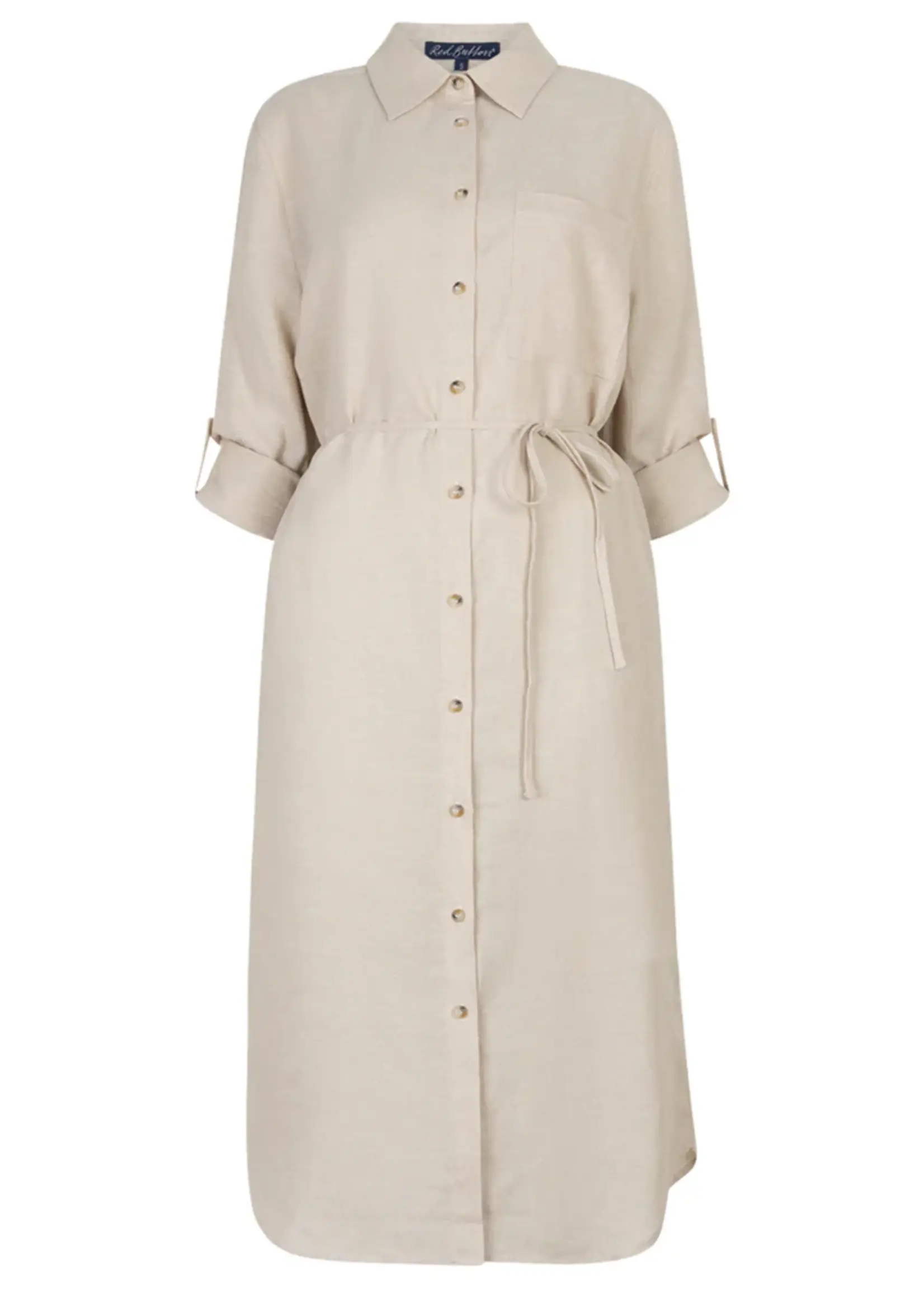 Red Button Shirtdress Linen/Viscose Melange - Pebble