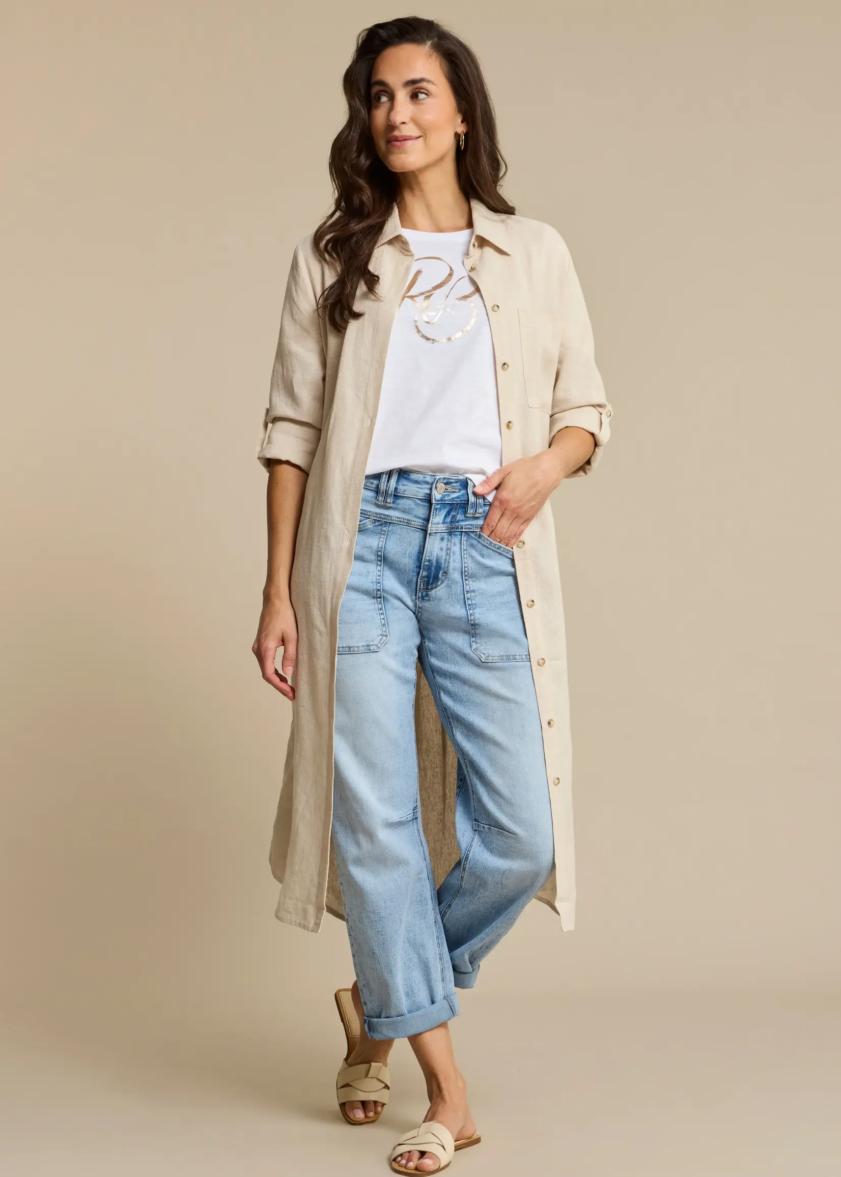 Red Button Shirtdress Linen/Viscose Melange - Pebble