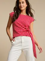Red Button T-shirt Terry Stripe Knot - Red
