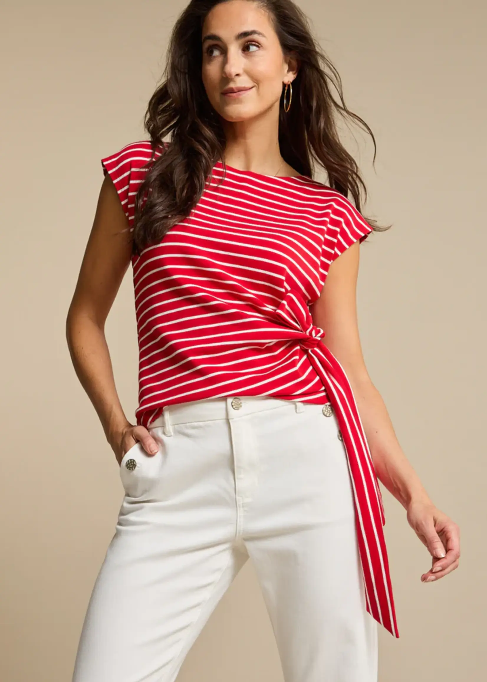Red Button T-shirt Terry Stripe Knot - Red