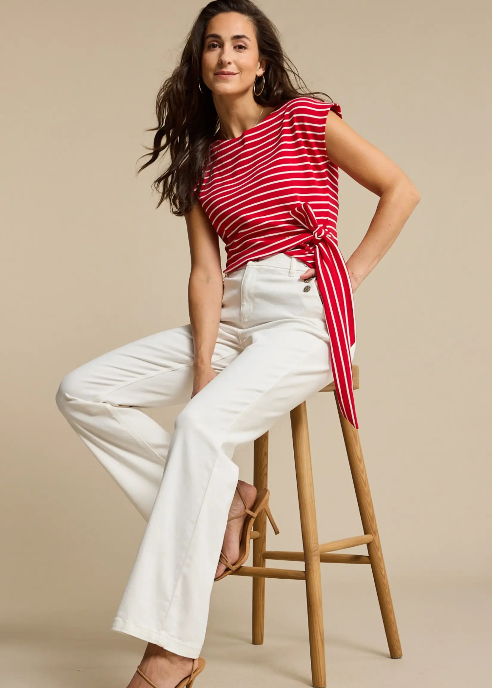 Red Button T-shirt Terry Stripe Knot - Red