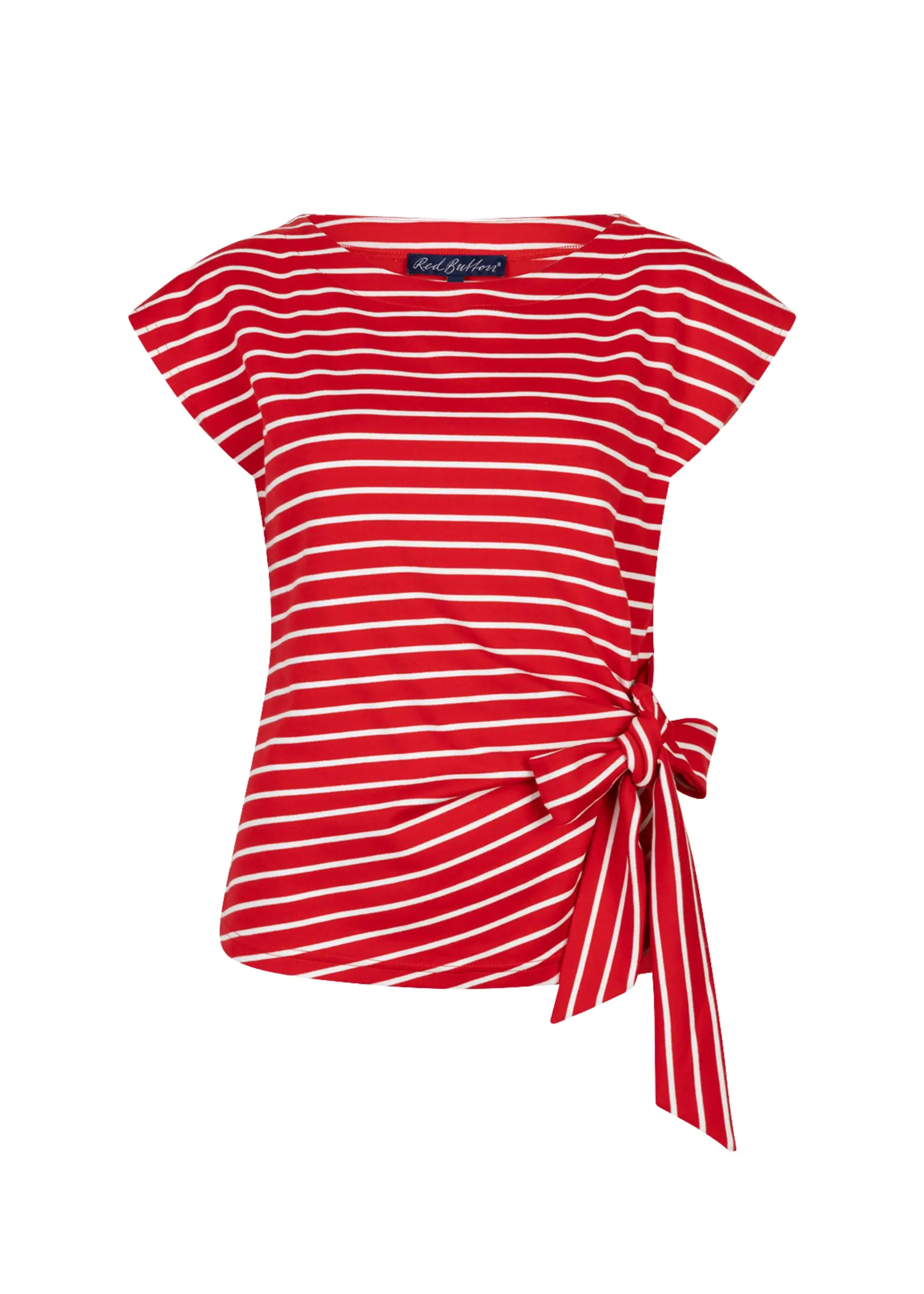 Red Button T-shirt Terry Stripe Knot - Red