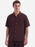 No Excess Overshirt Korte Mouw Linnen Mix - Dark Brown