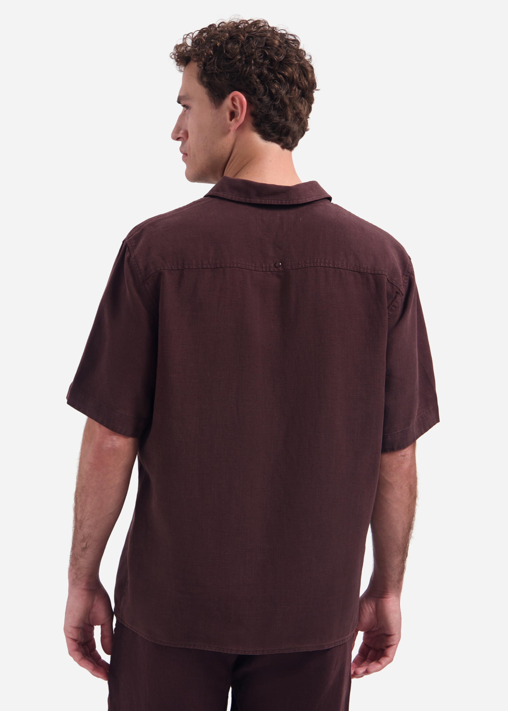 No Excess Overshirt Korte Mouw Linnen Mix - Dark Brown