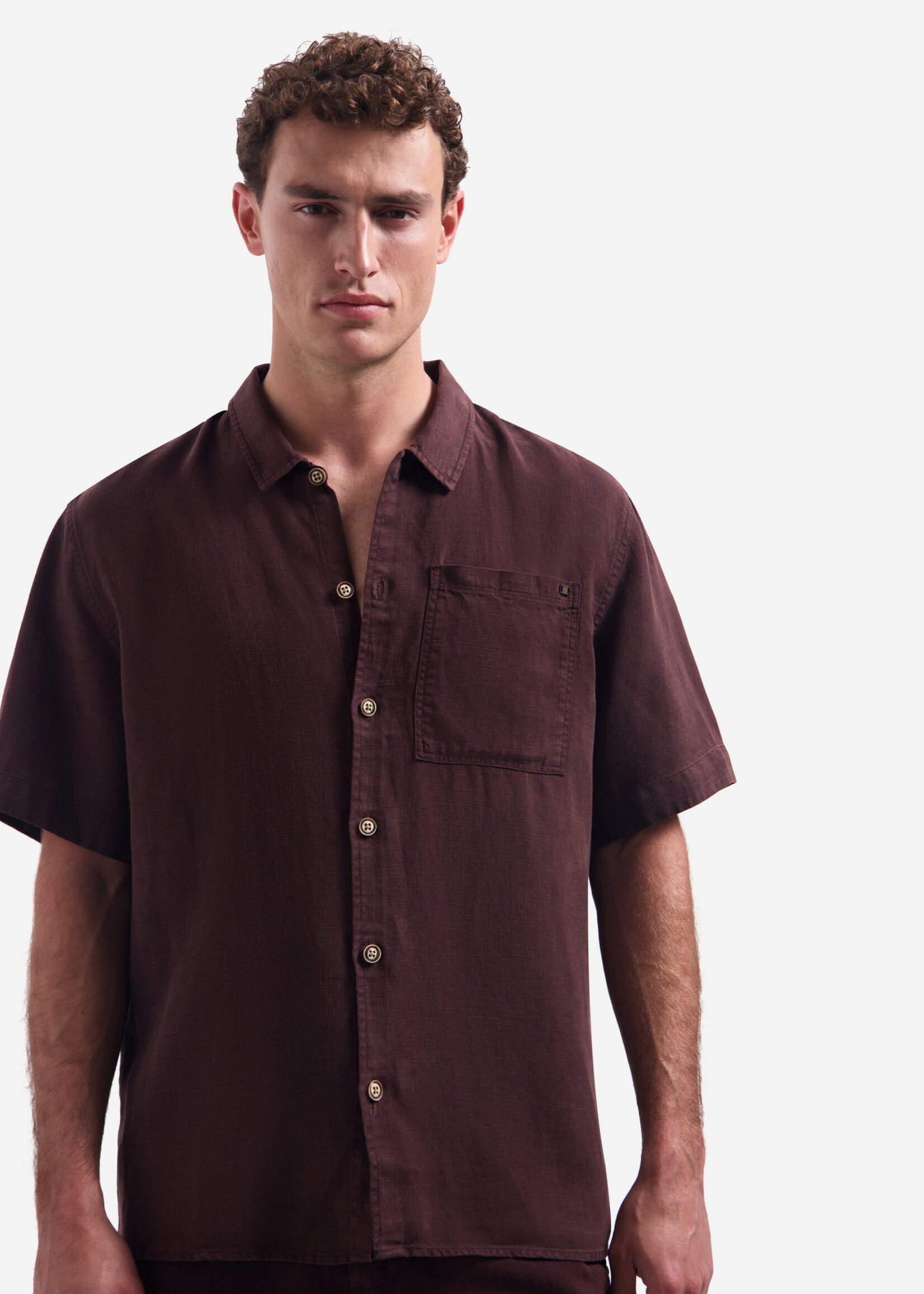 No Excess Overshirt Korte Mouw Linnen Mix - Dark Brown
