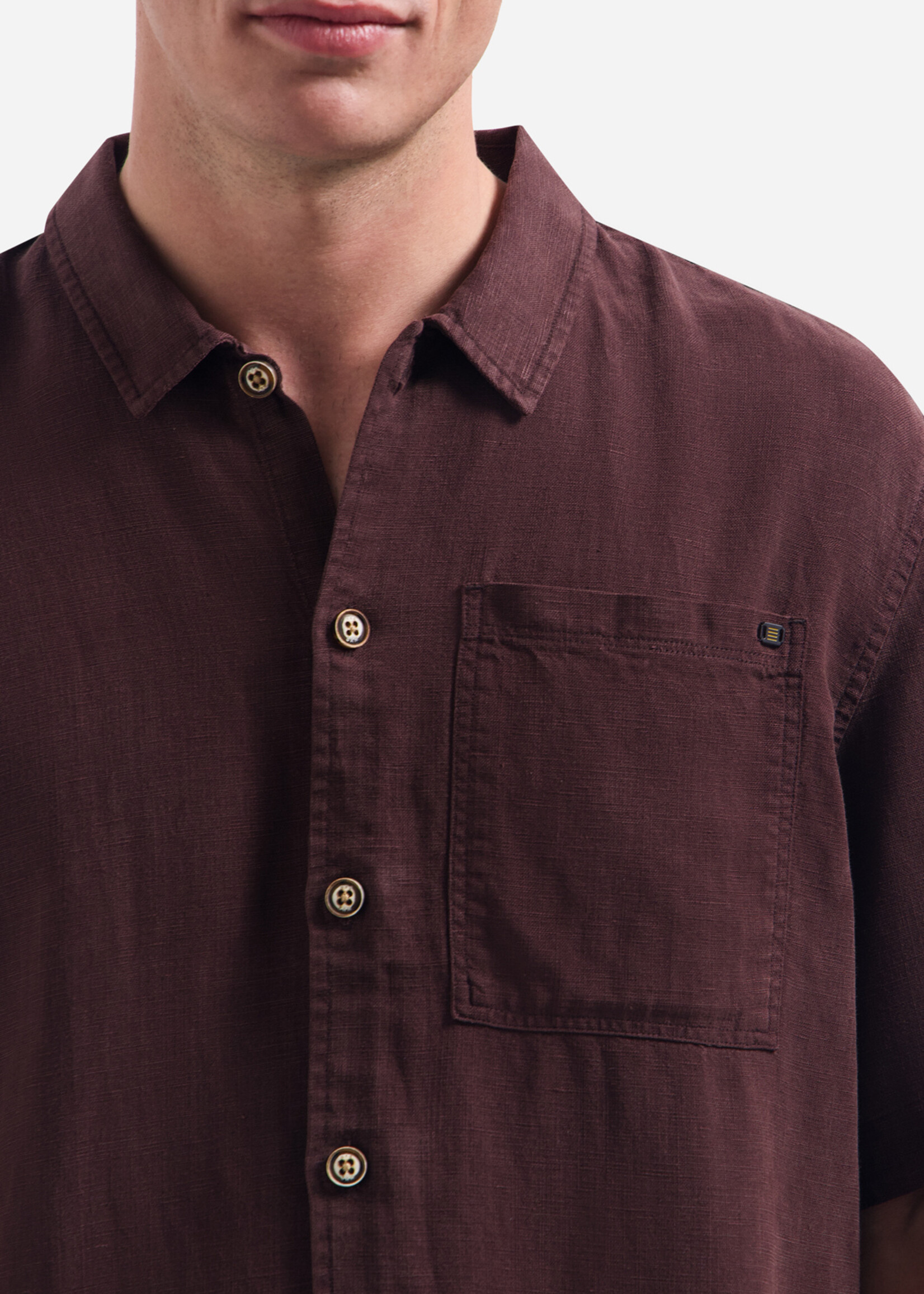 No Excess Overshirt Korte Mouw Linnen Mix - Dark Brown