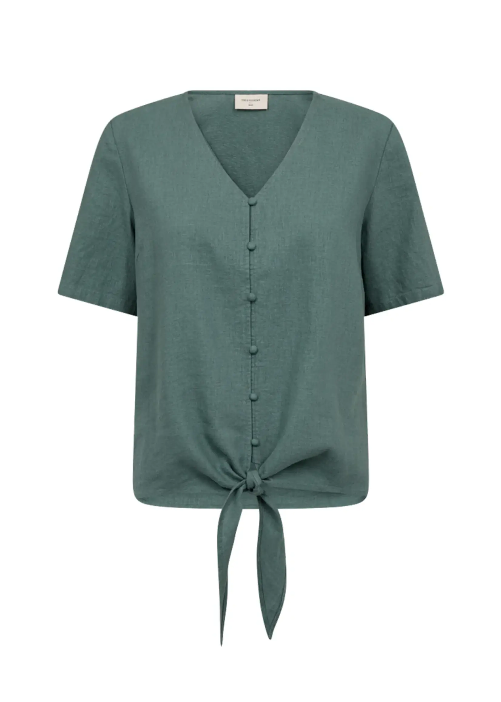 Freequent Blouse Linnen Lava With Tie - Forest Green