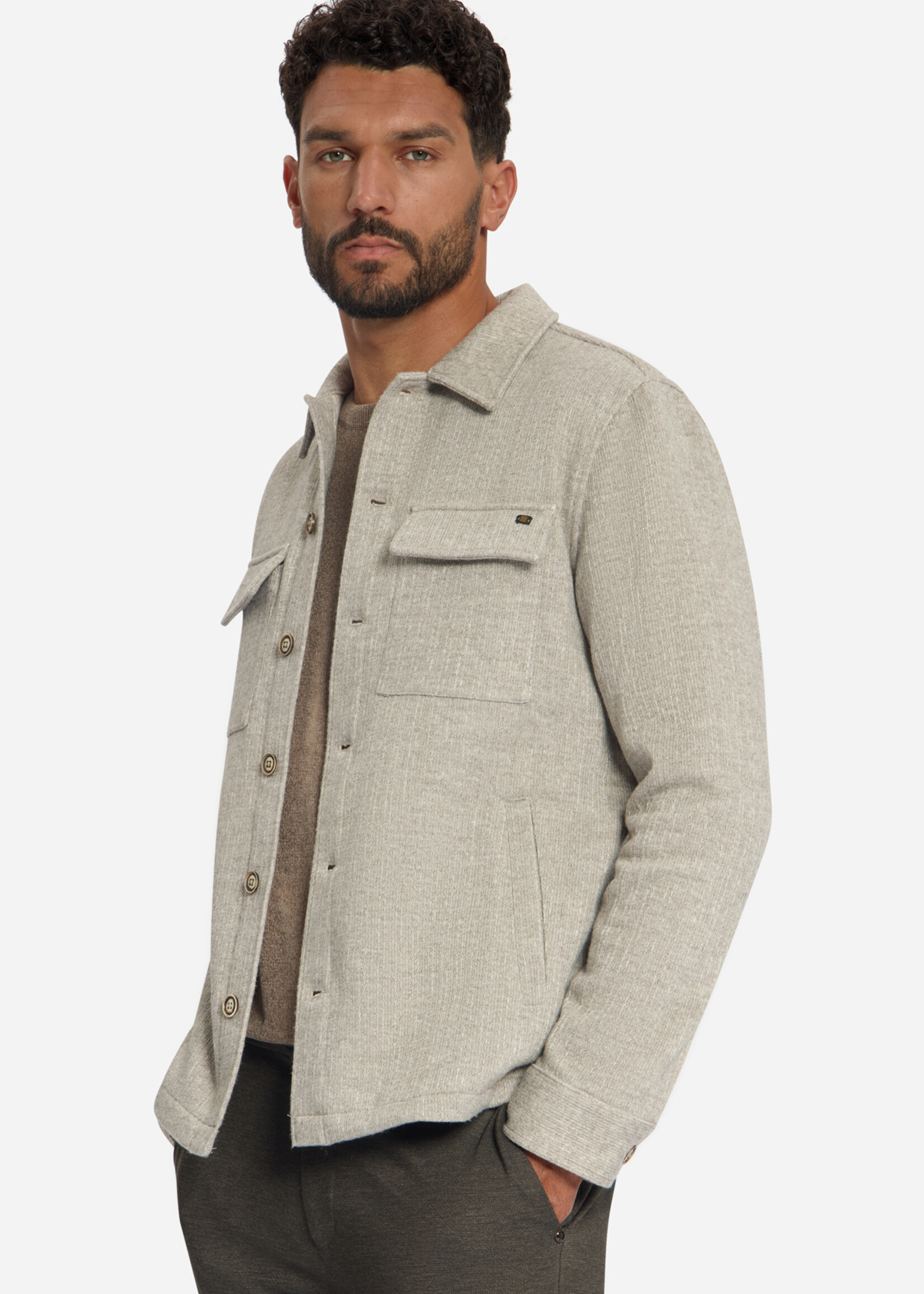 No Excess Overshirt Jacquard Stripe - Cement