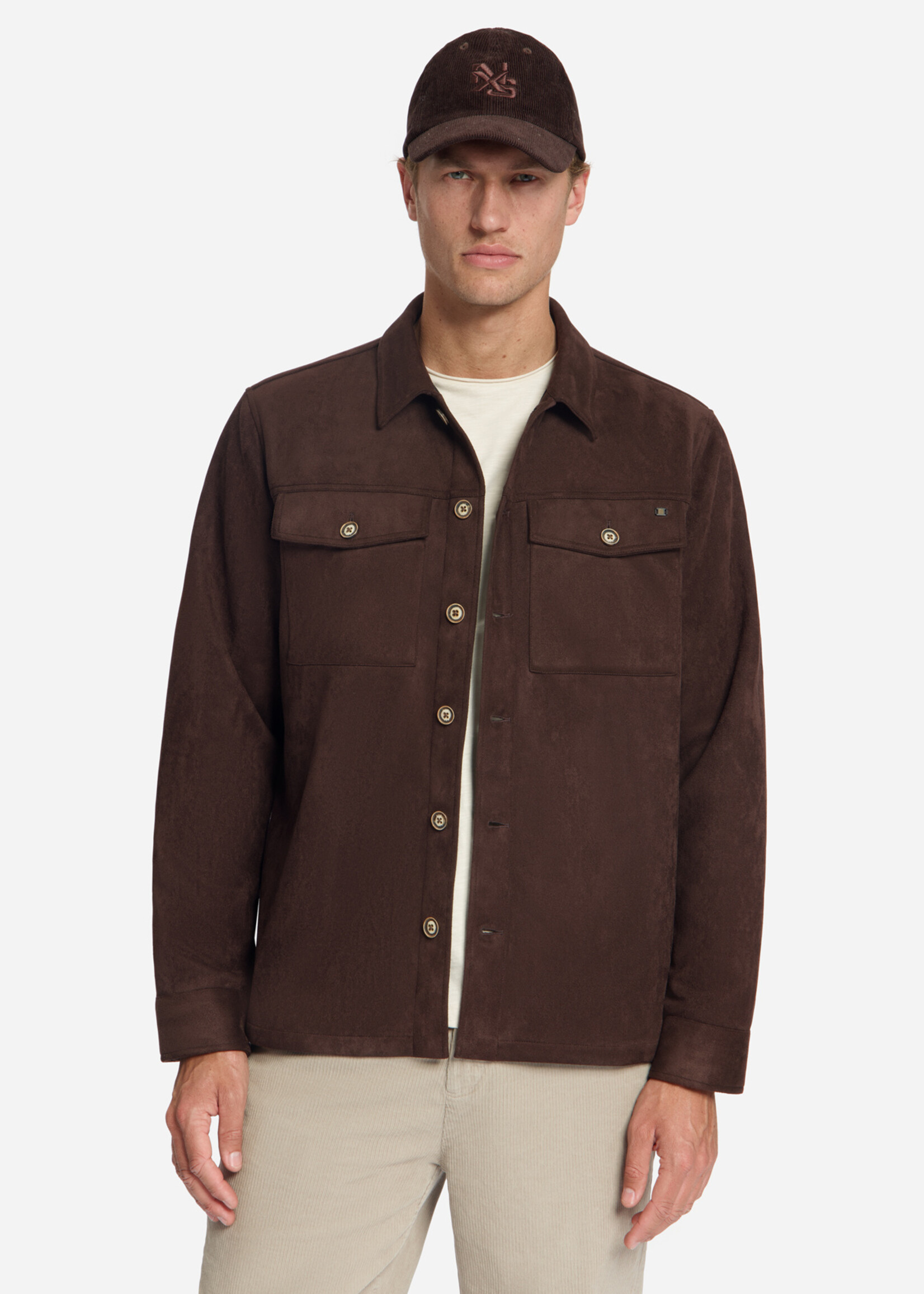 No Excess Overshirt Full Button Suede - Dark Brown