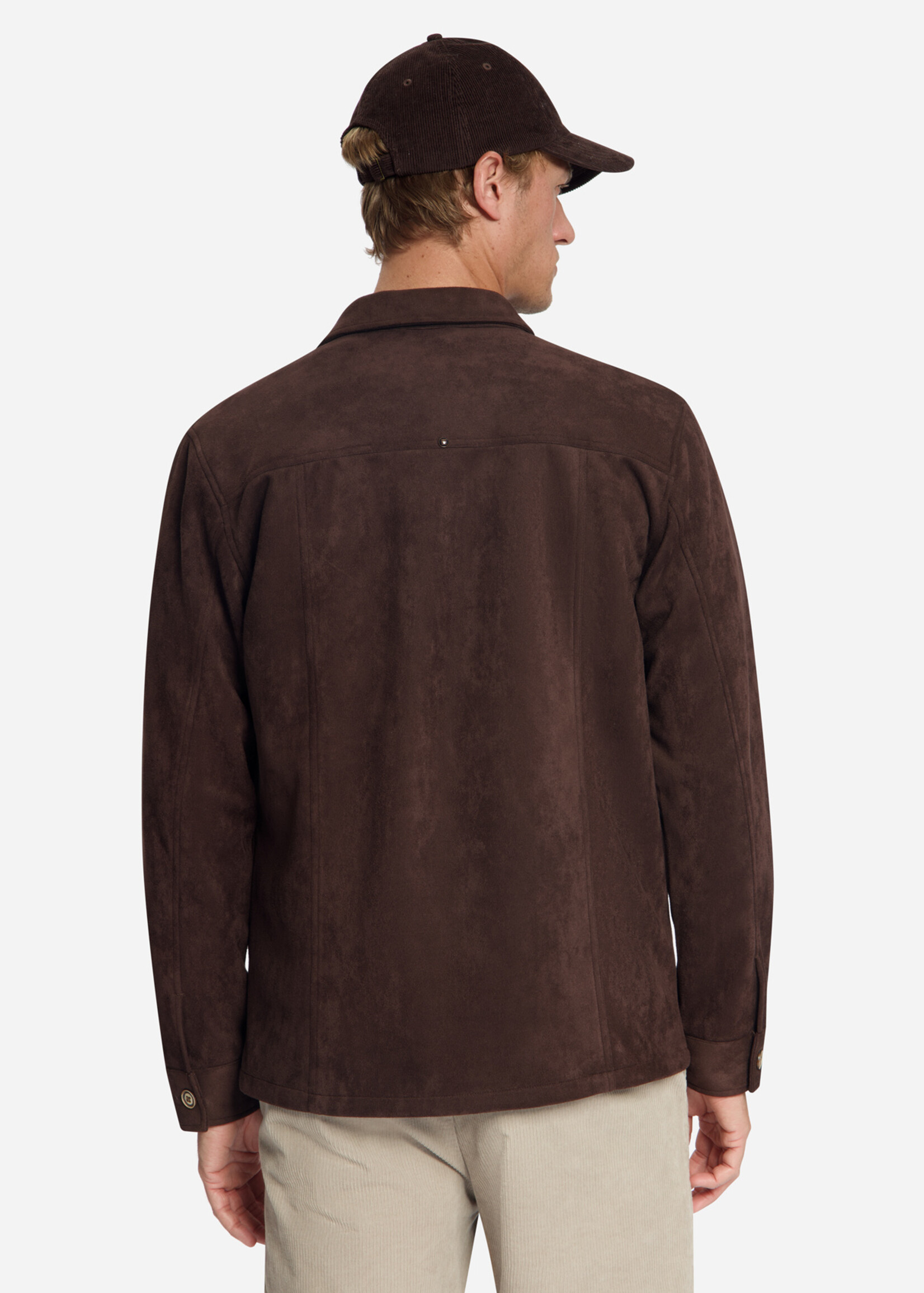 No Excess Overshirt Full Button Suede - Dark Brown