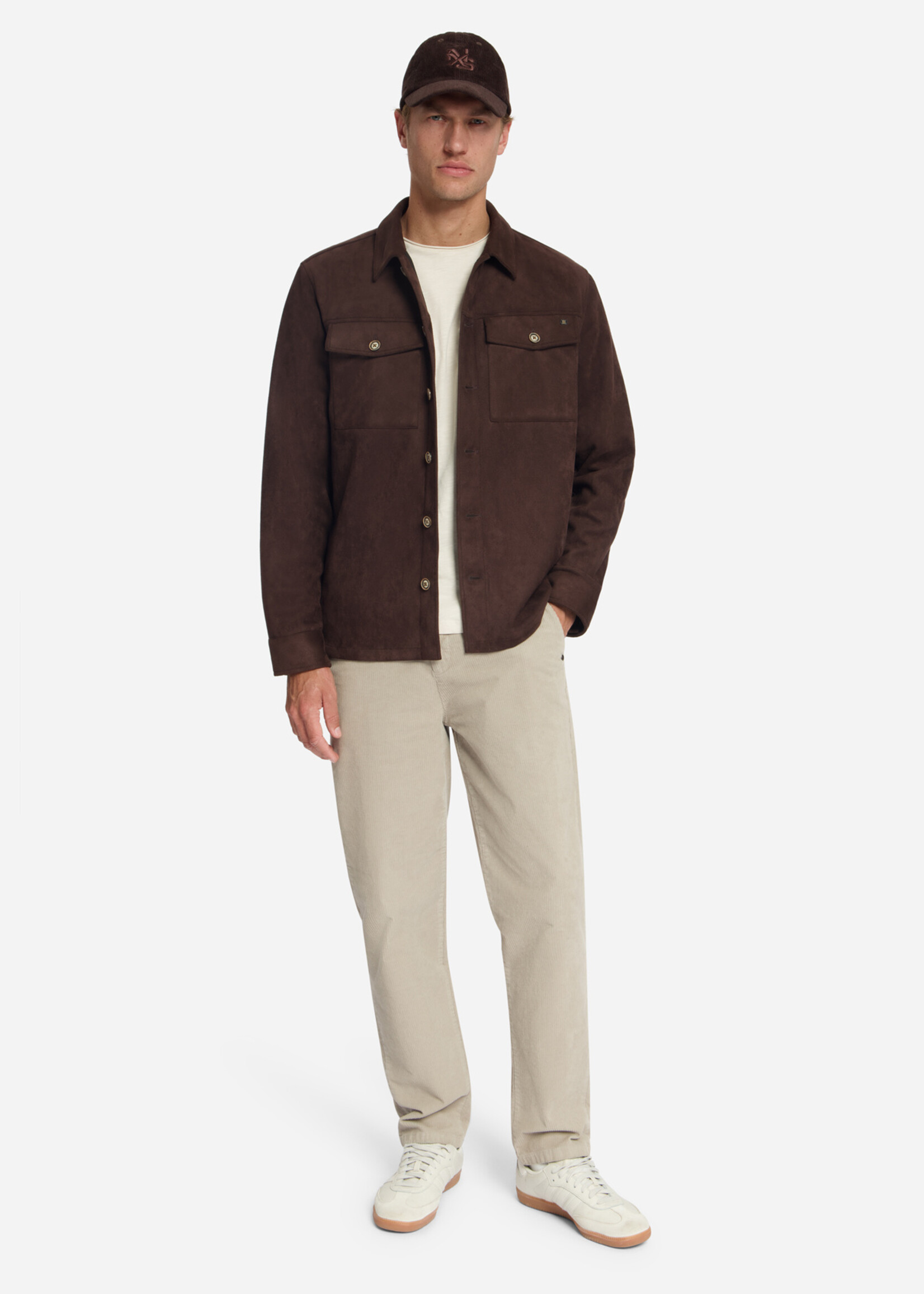 No Excess Overshirt Full Button Suede - Dark Brown