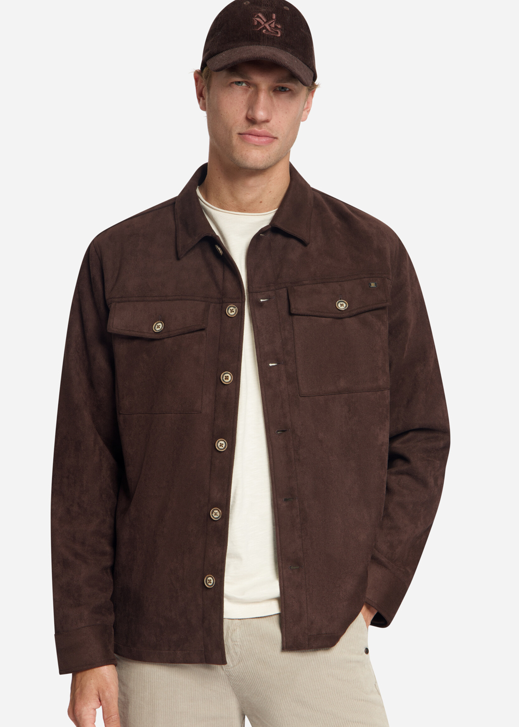 No Excess Overshirt Full Button Suede - Dark Brown