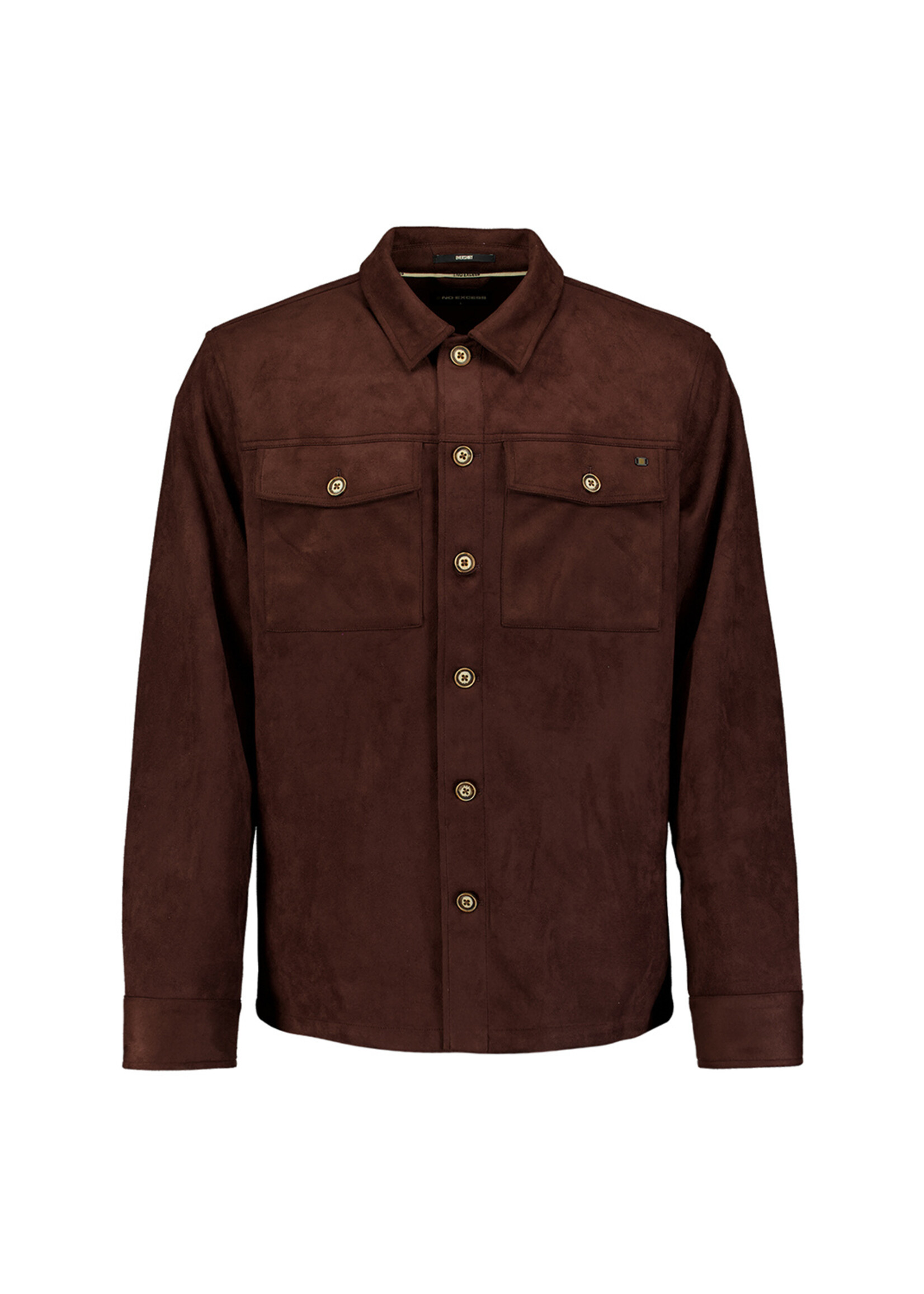 No Excess Overshirt Full Button Suede - Dark Brown