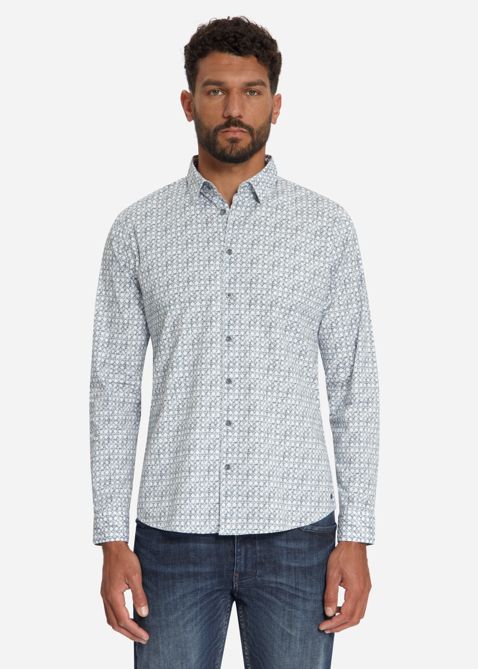 No Excess Overhemd Stretch Printed - Dusty Blue