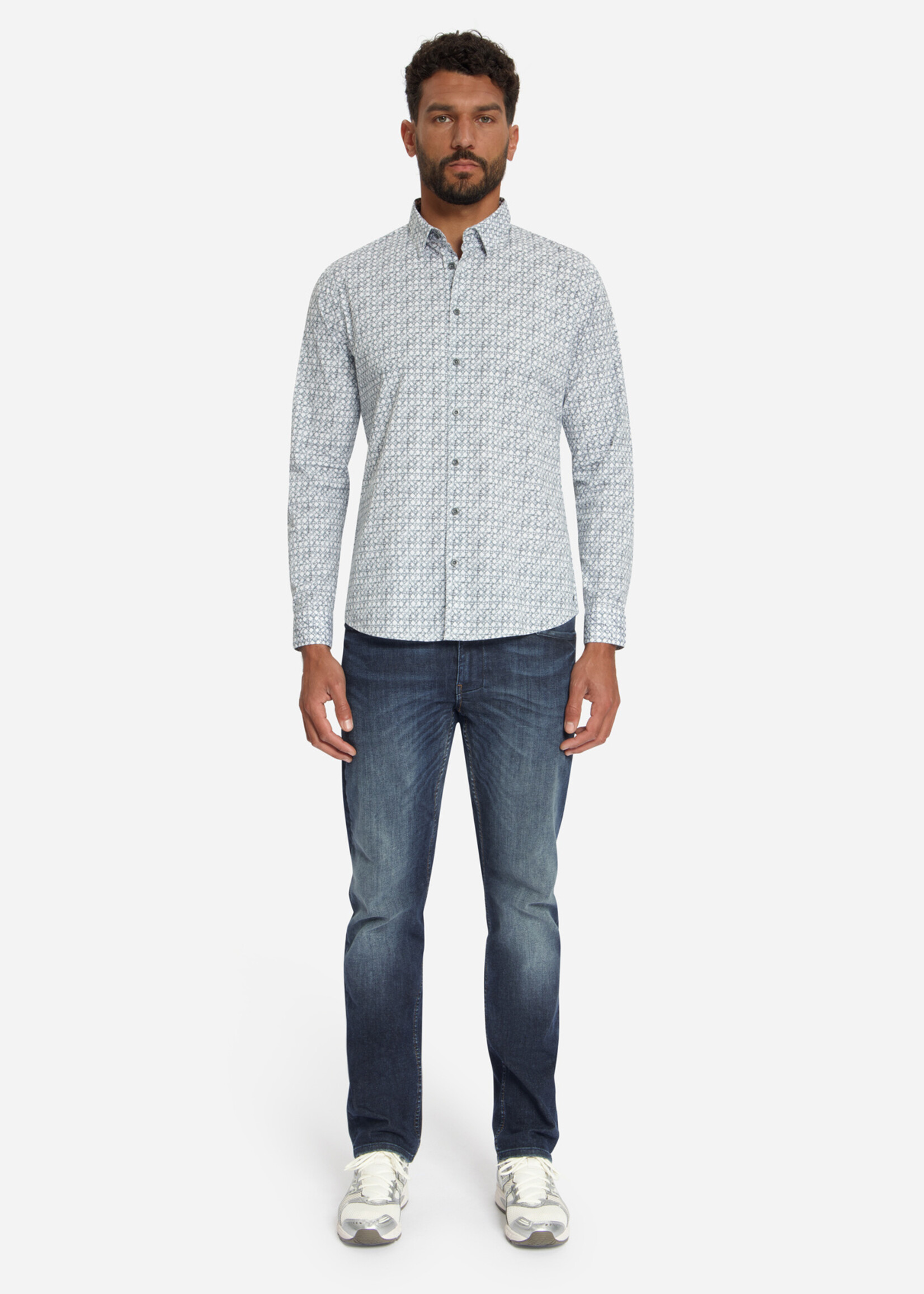No Excess Overhemd Stretch Printed - Dusty Blue