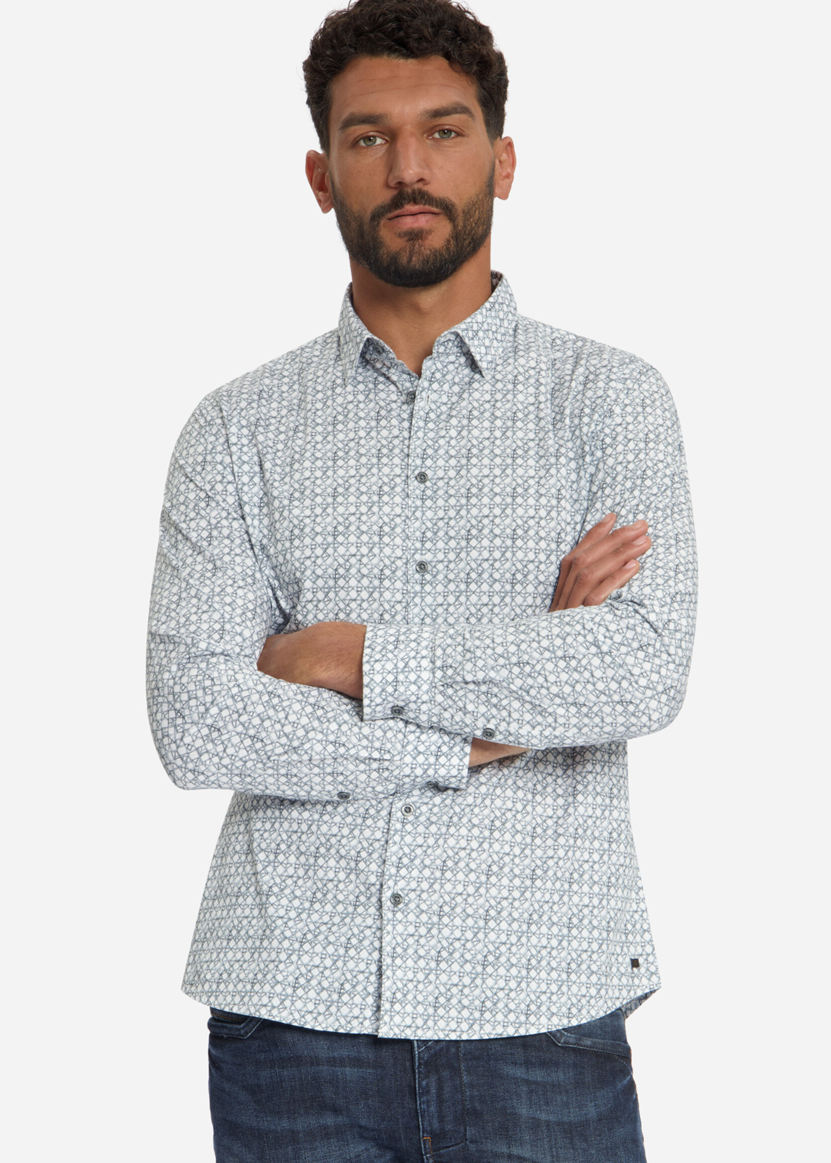 No Excess Overhemd Stretch Printed - Dusty Blue