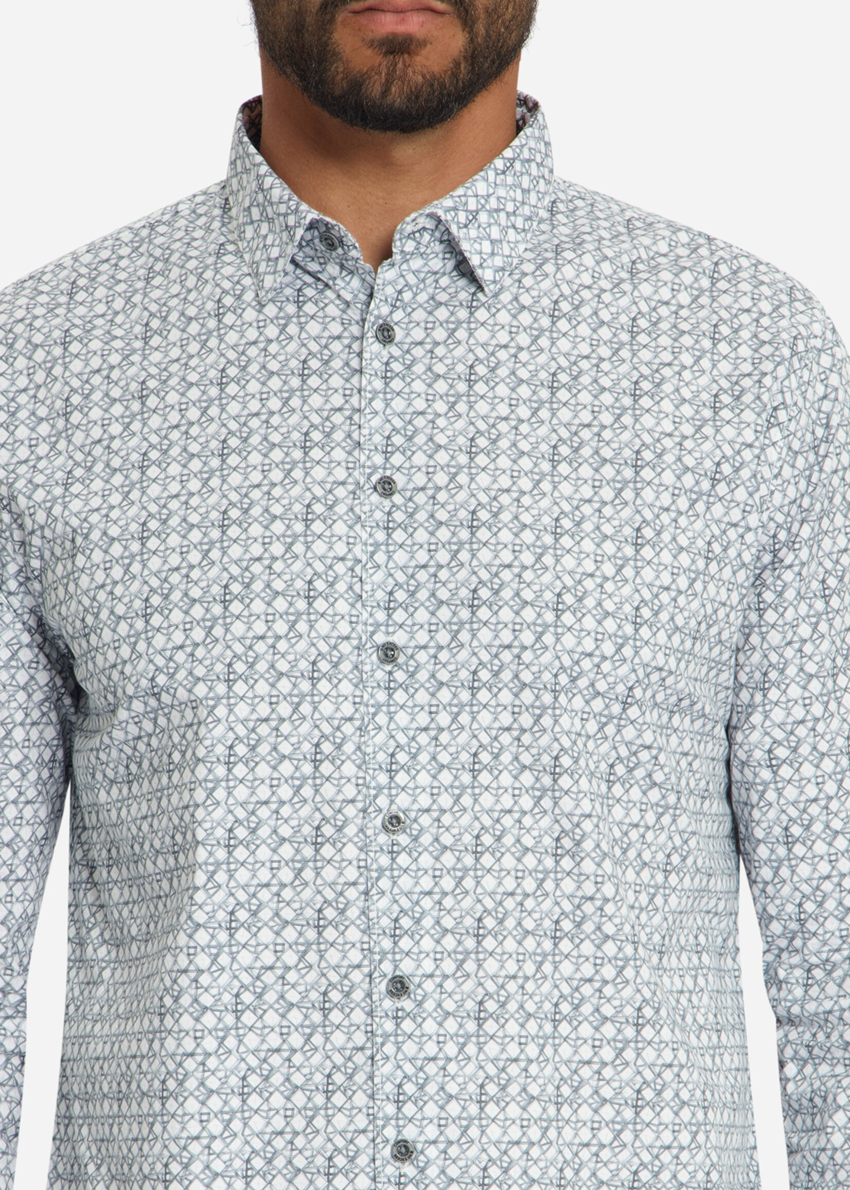 No Excess Overhemd Stretch Printed - Dusty Blue