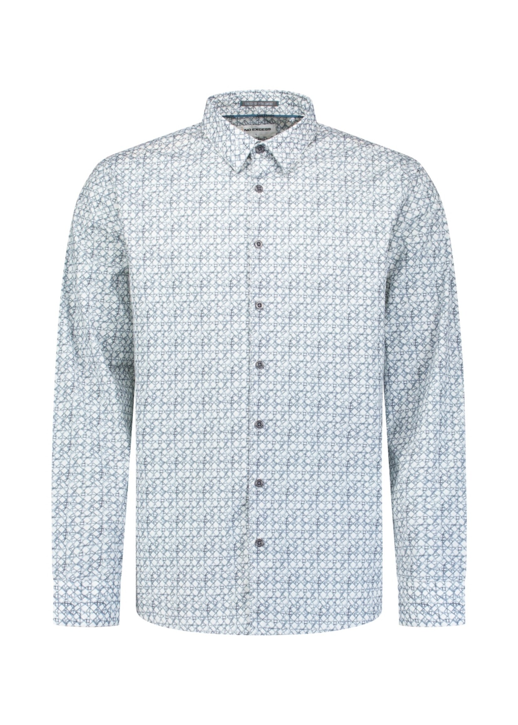 No Excess Overhemd Stretch Printed - Dusty Blue