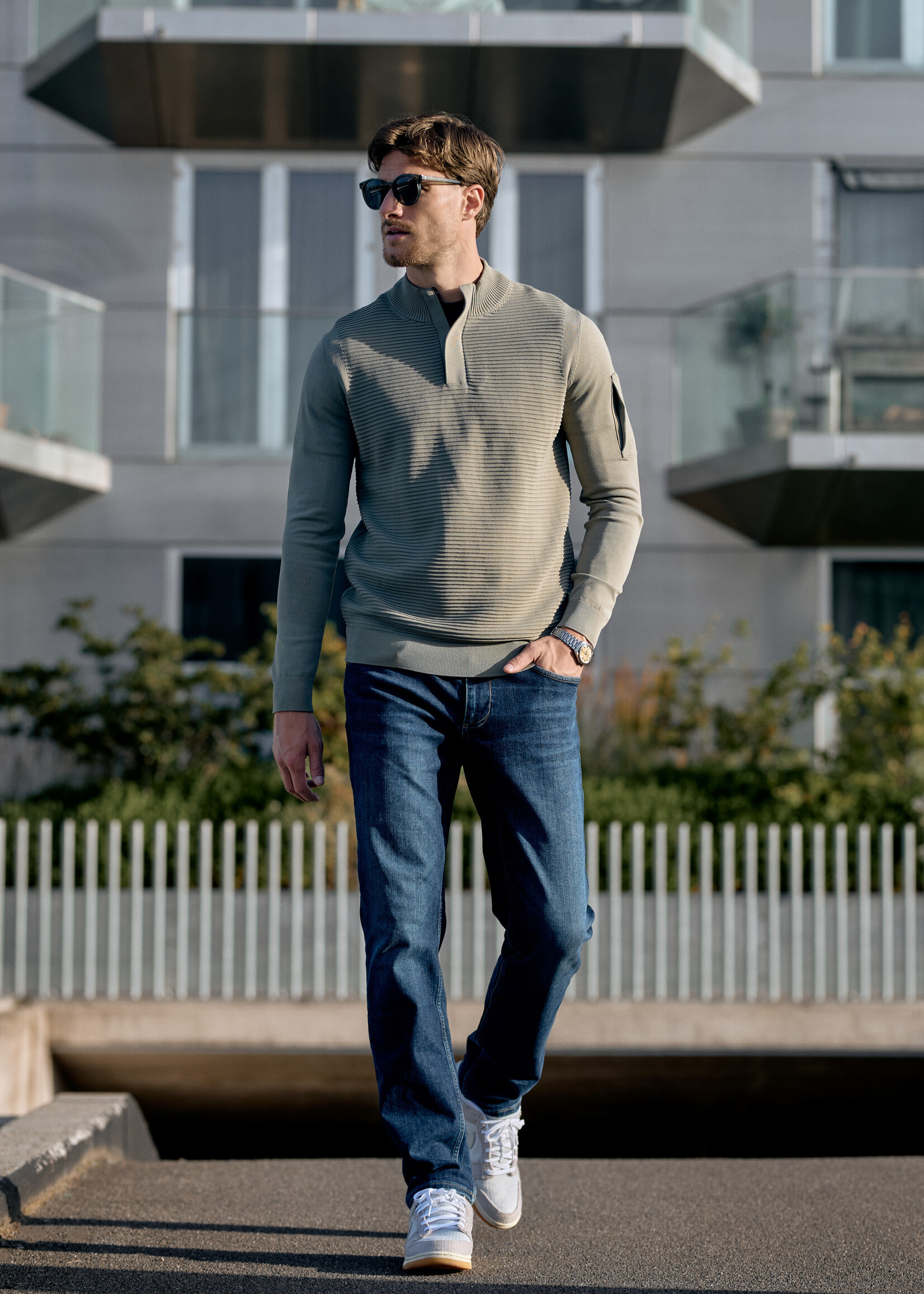 Gabbiano Tech Knit Half zip - Sage Green