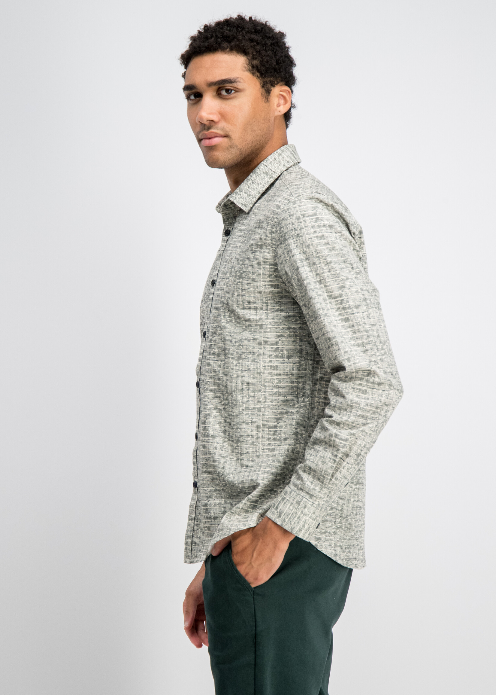 Gabbiano Overhemd Poplin Stone Wash - Sage Green