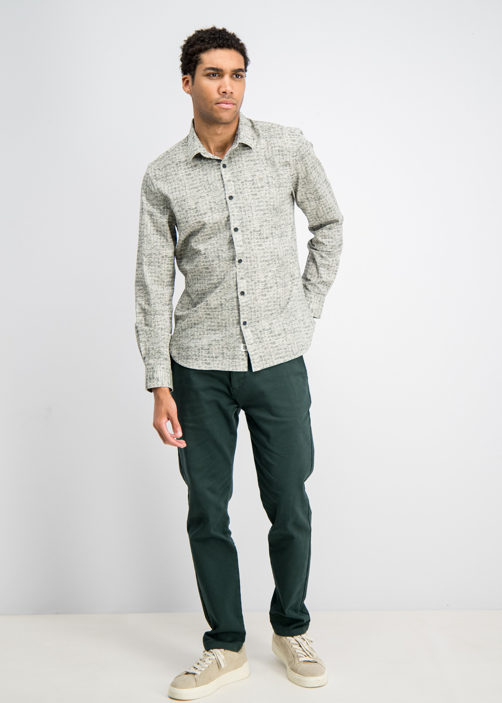 Gabbiano Overhemd Poplin Stone Wash - Sage Green