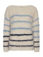 Red Button Fuzzy Sweater & Stripe - Creme Navy
